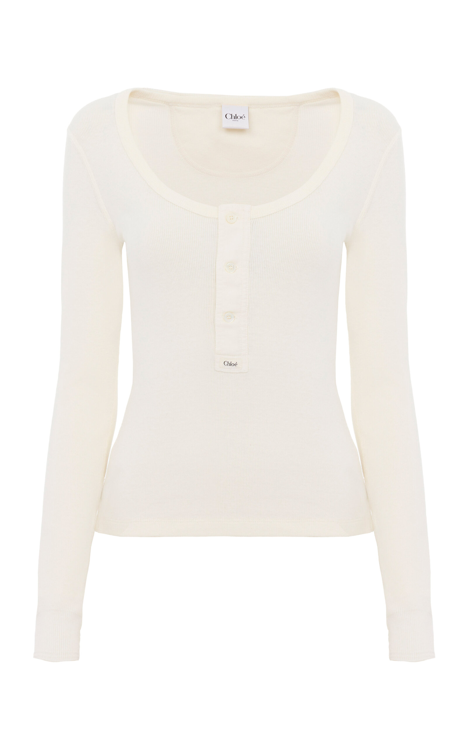 Chloé Cotton Jersey Ribbed Henley Top In White