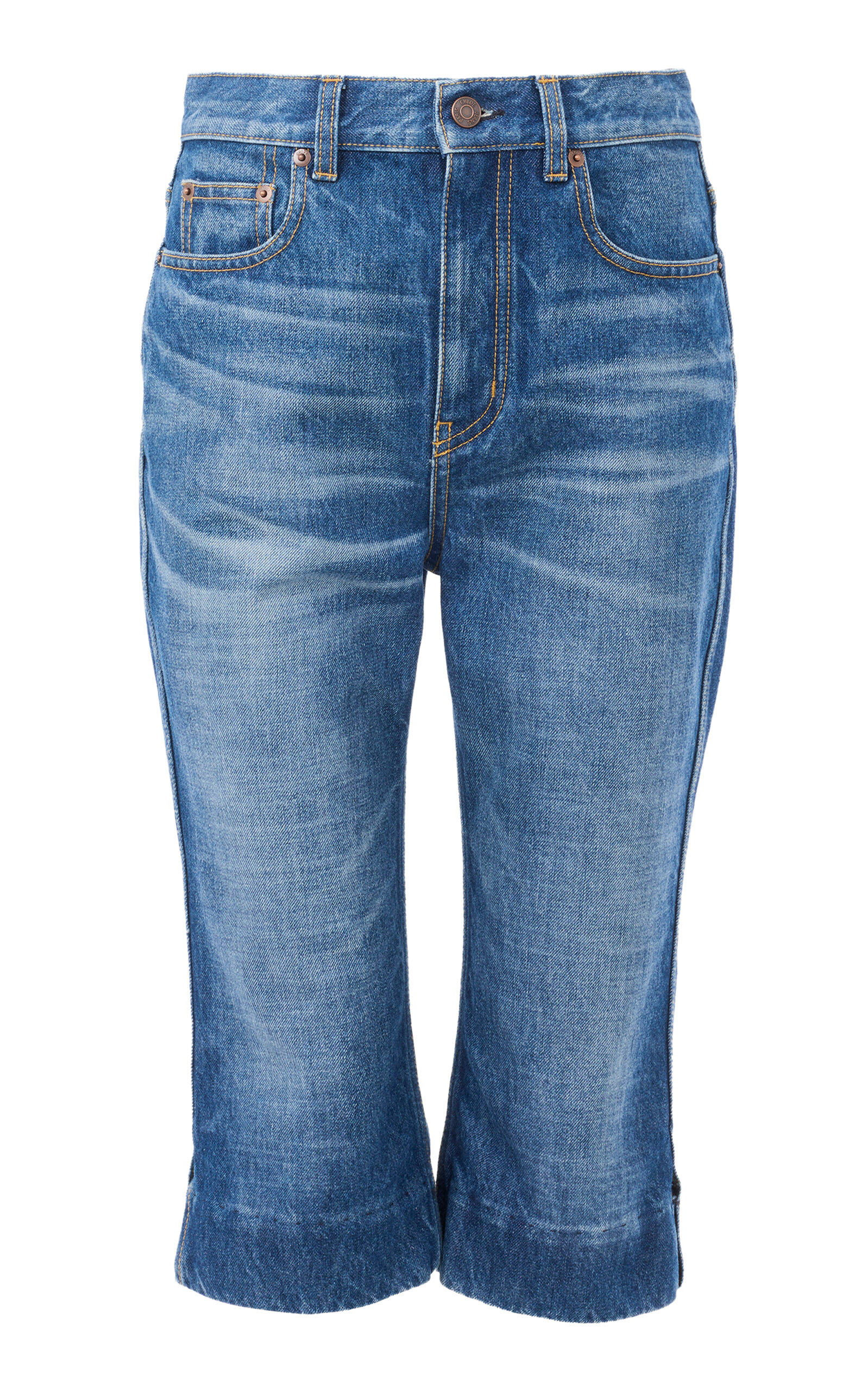 Chloé High-rise Denim Capri Shorts In Blue