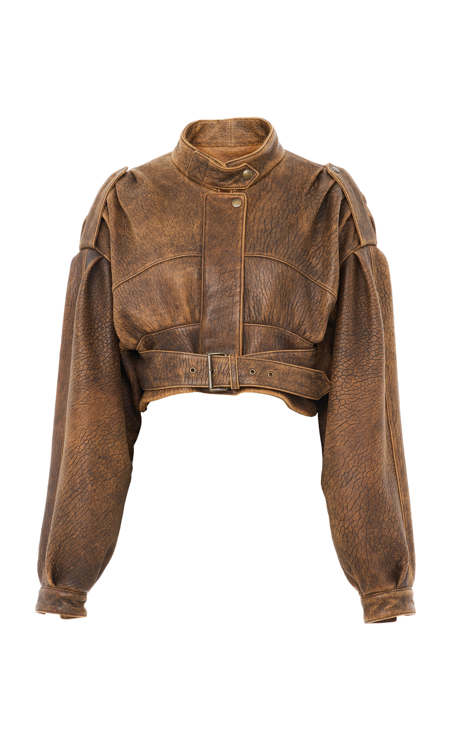 Chloé Crinkled Leather Bomber Jacket In Brown