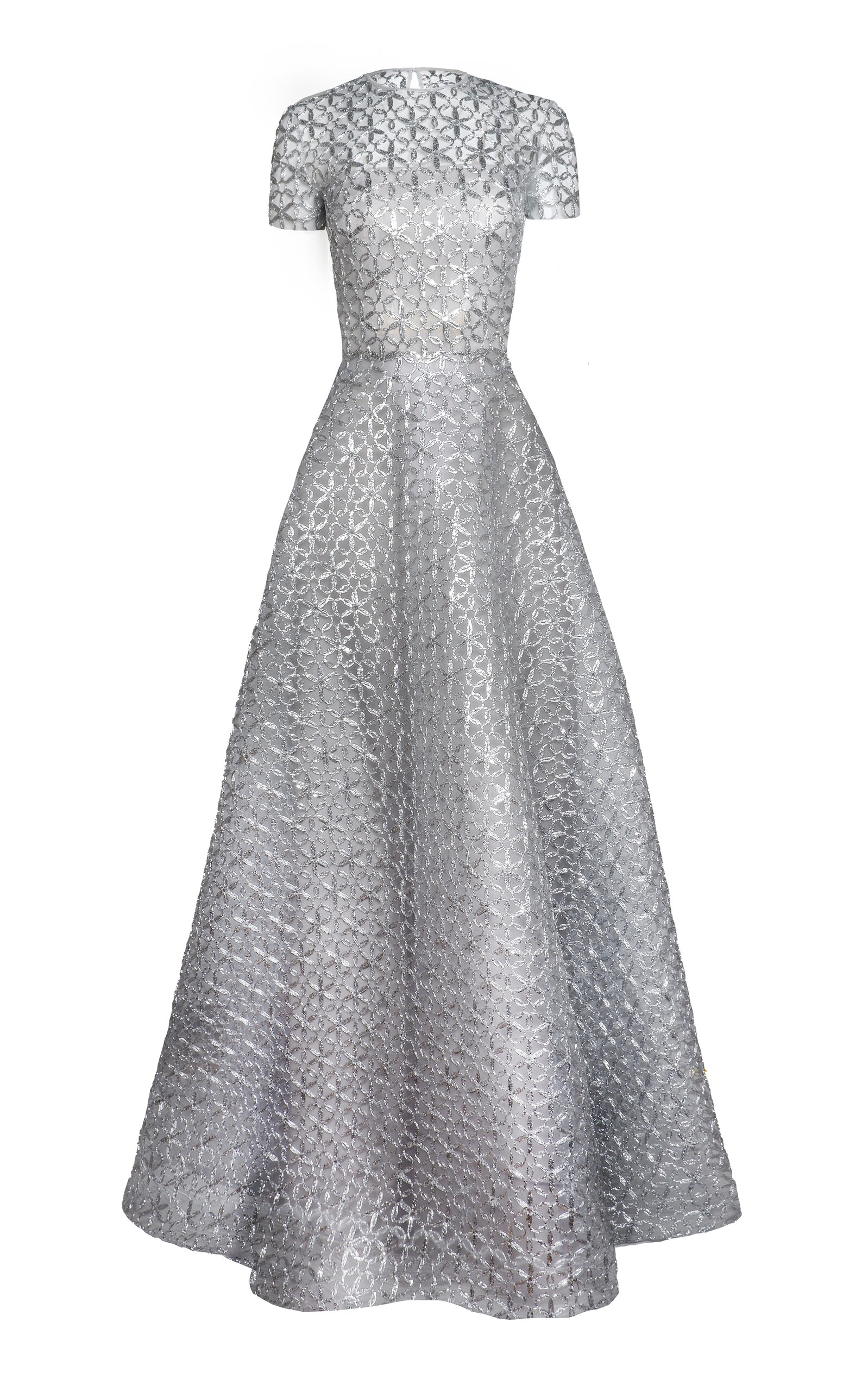 Naeem Khan Metallic Raffia Short Sleeve Gown
