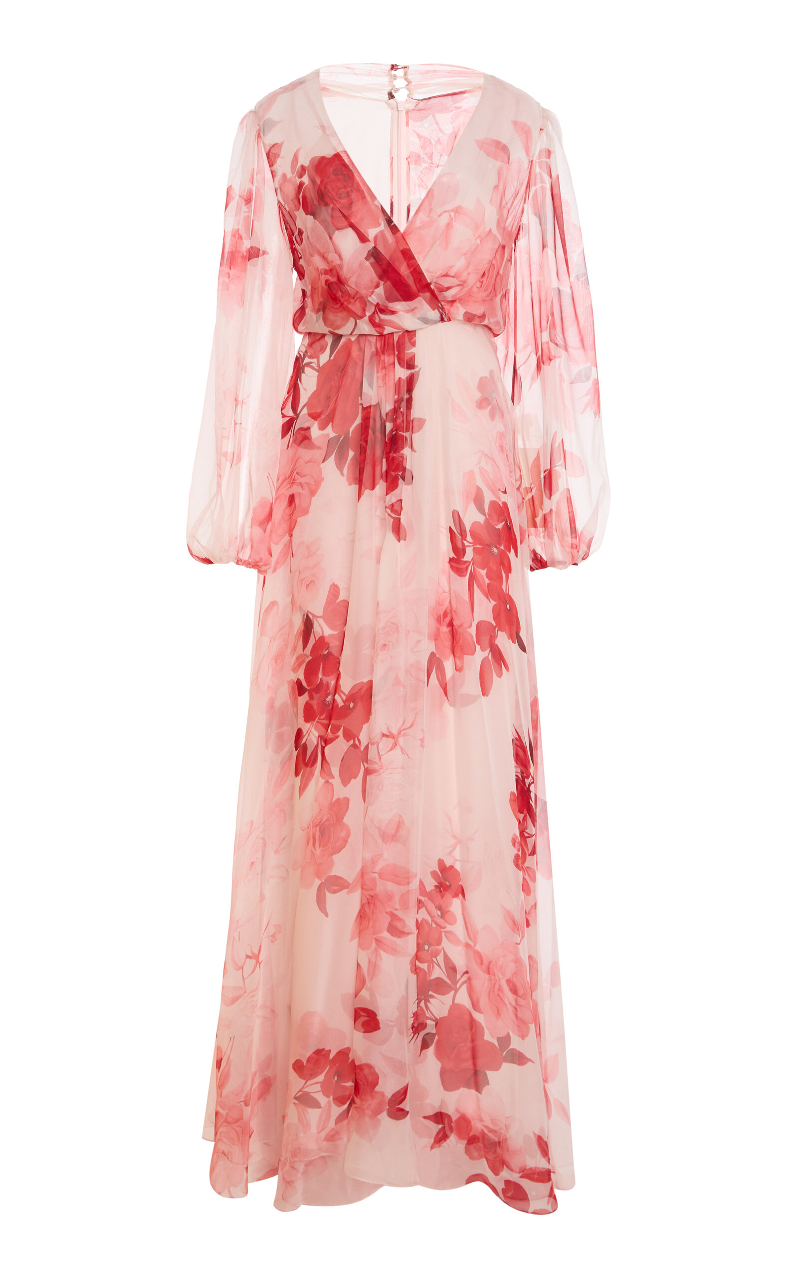 Long Sleeve Tie Neck Silk Gown