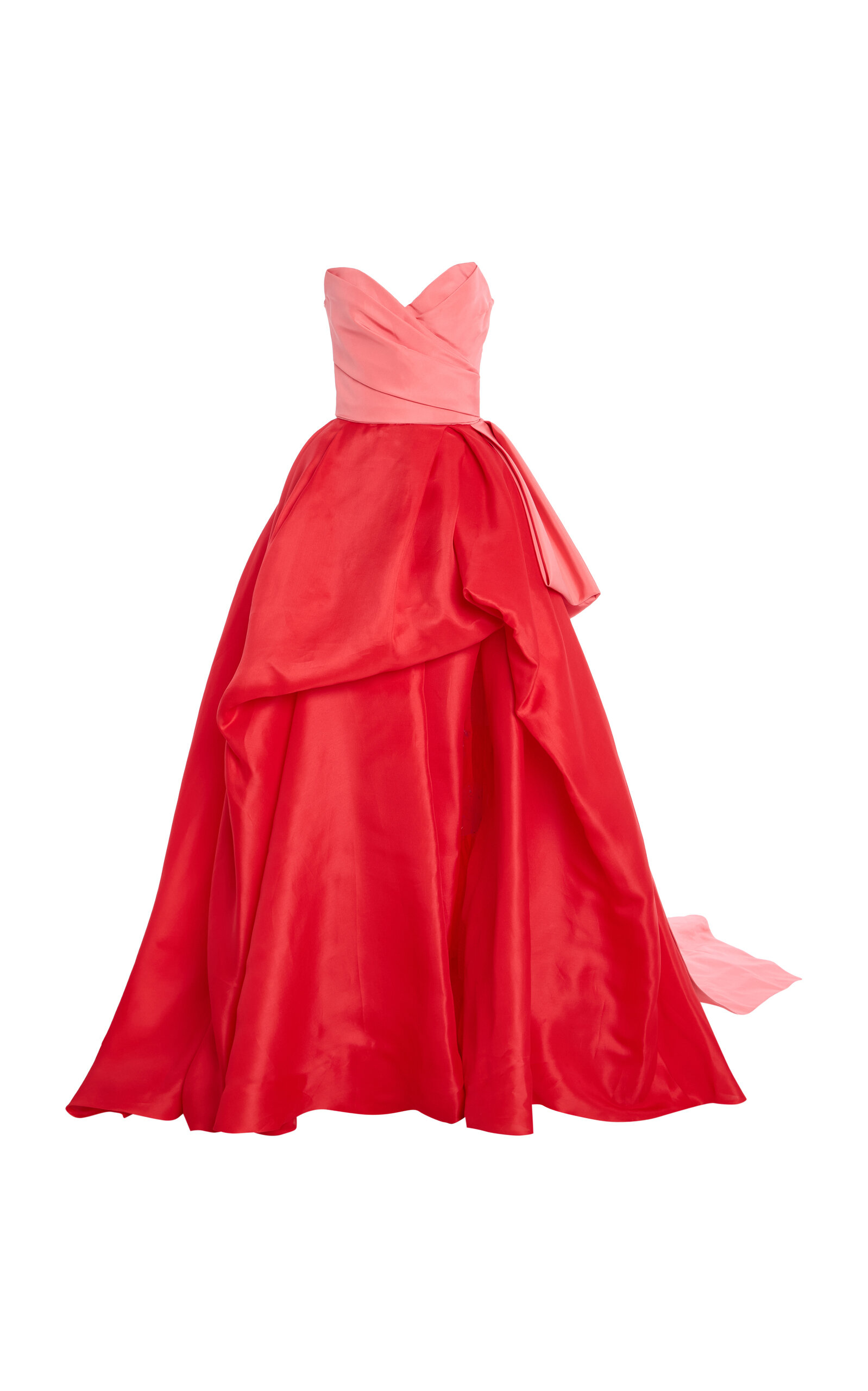 Strapless Draped Bodice Silk Gown With Tufted Skirt