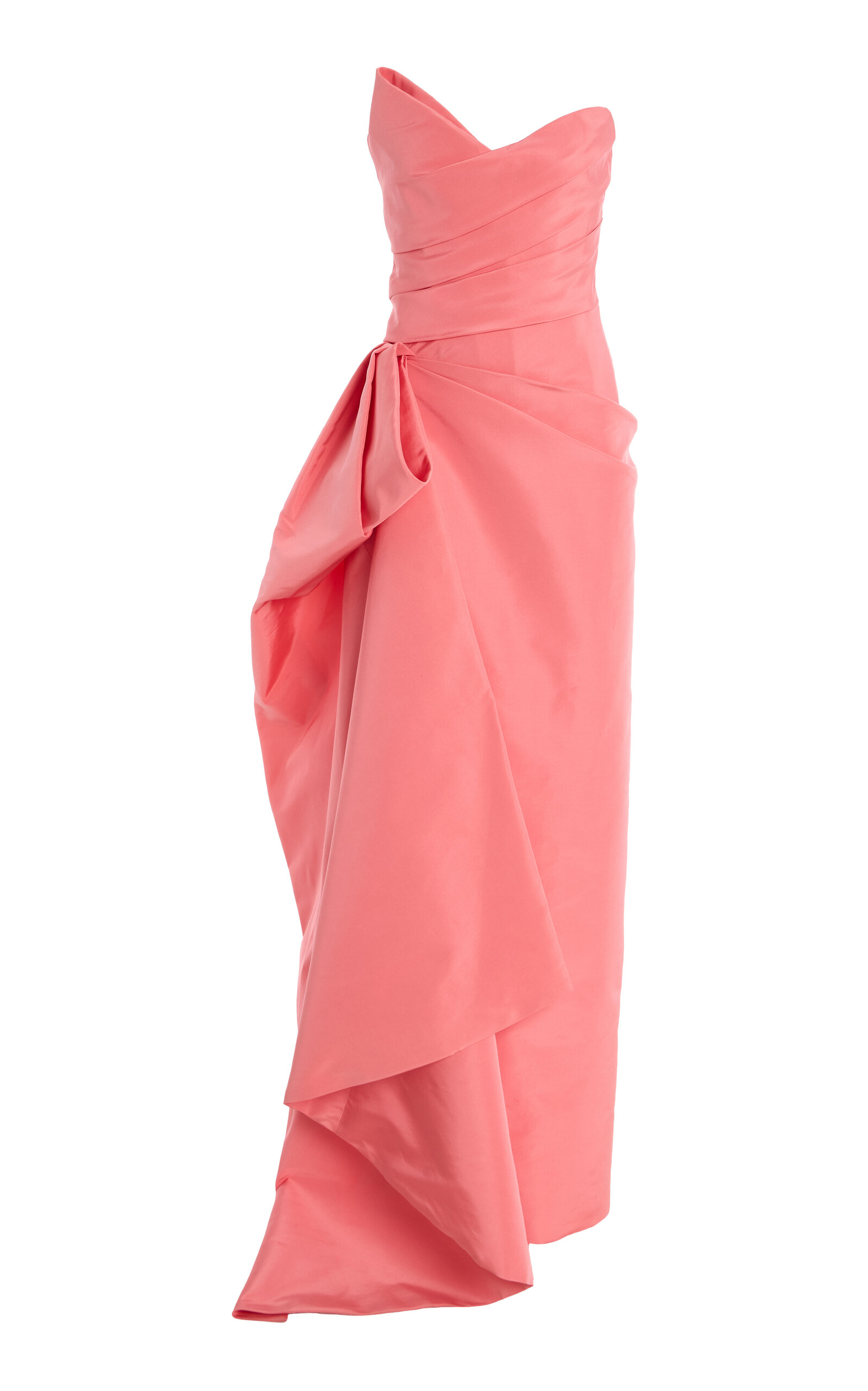 Asymmetric Silk Draped Column Gown