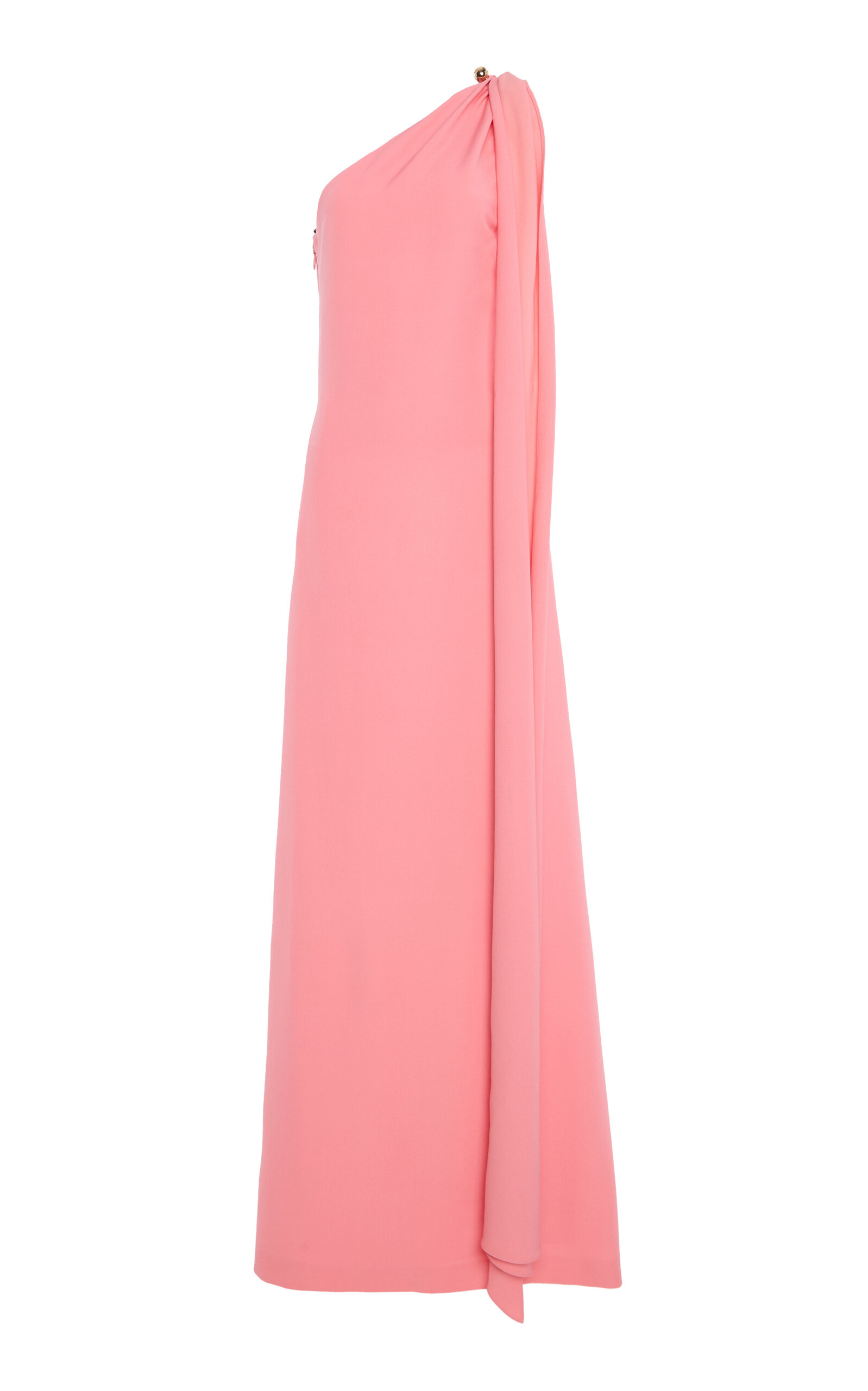 One Shoulder Drapedwool Blend Gown With Ball Piercing