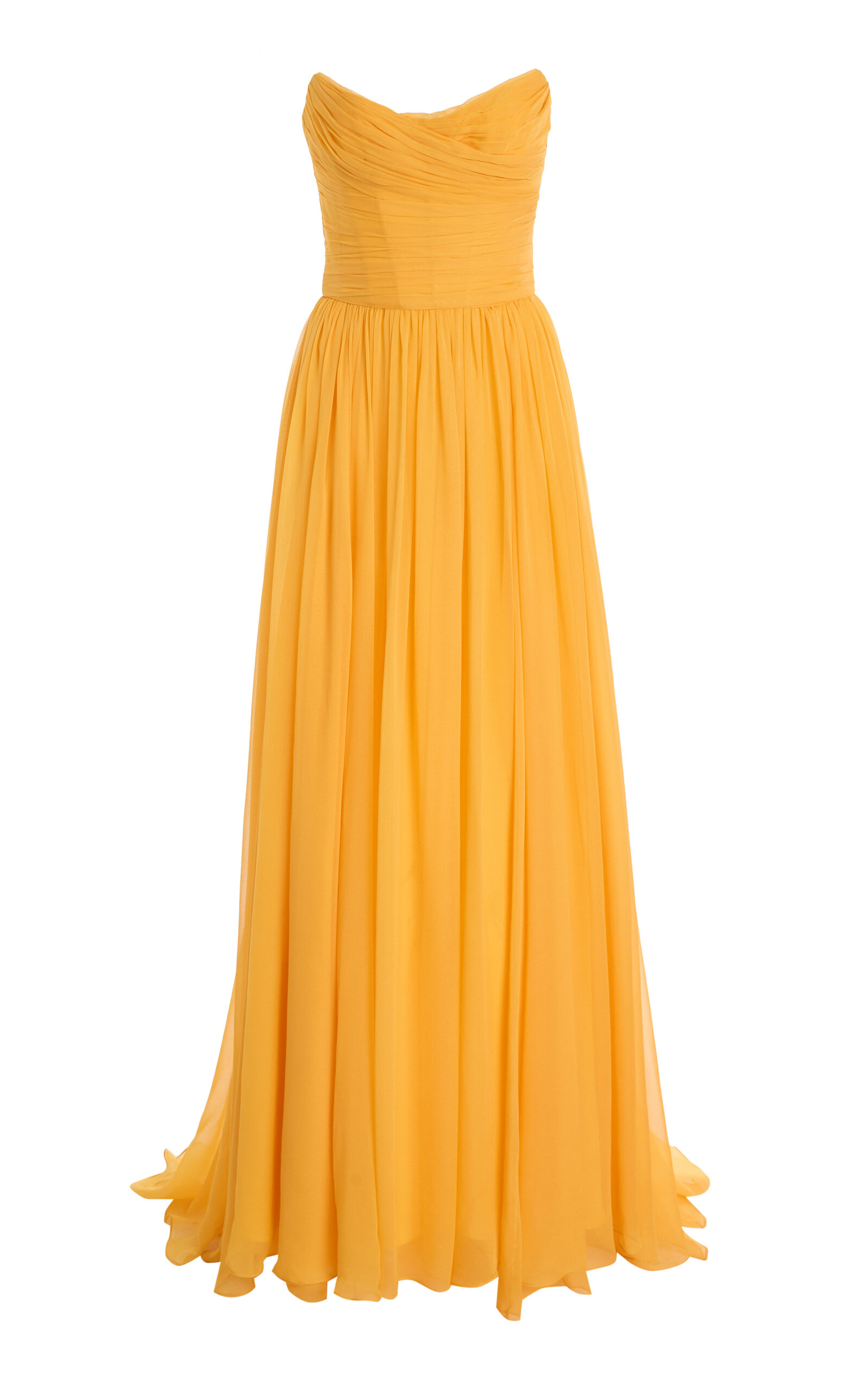 Strapless Draped Bodice Silk Gown