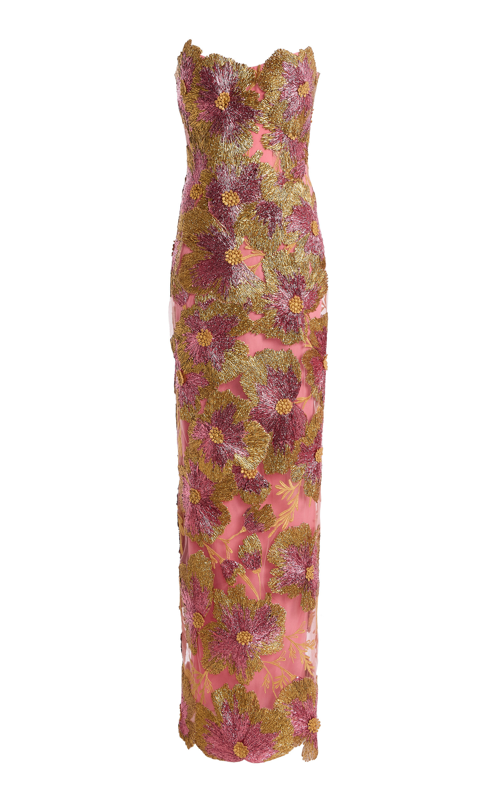 Monique Lhuillier Floral-Embroidered Tulle Gown