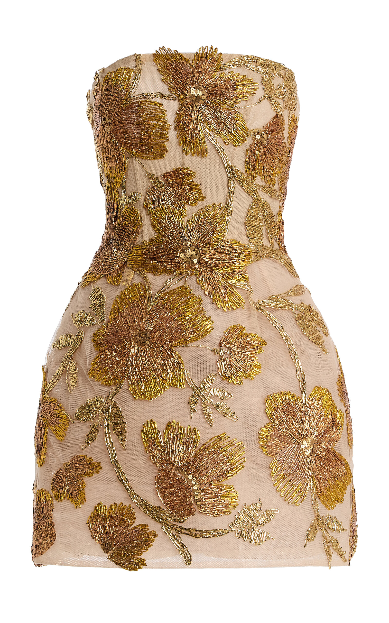 Monique Lhuillier Floral-Embroidered Tulle Mini Dress