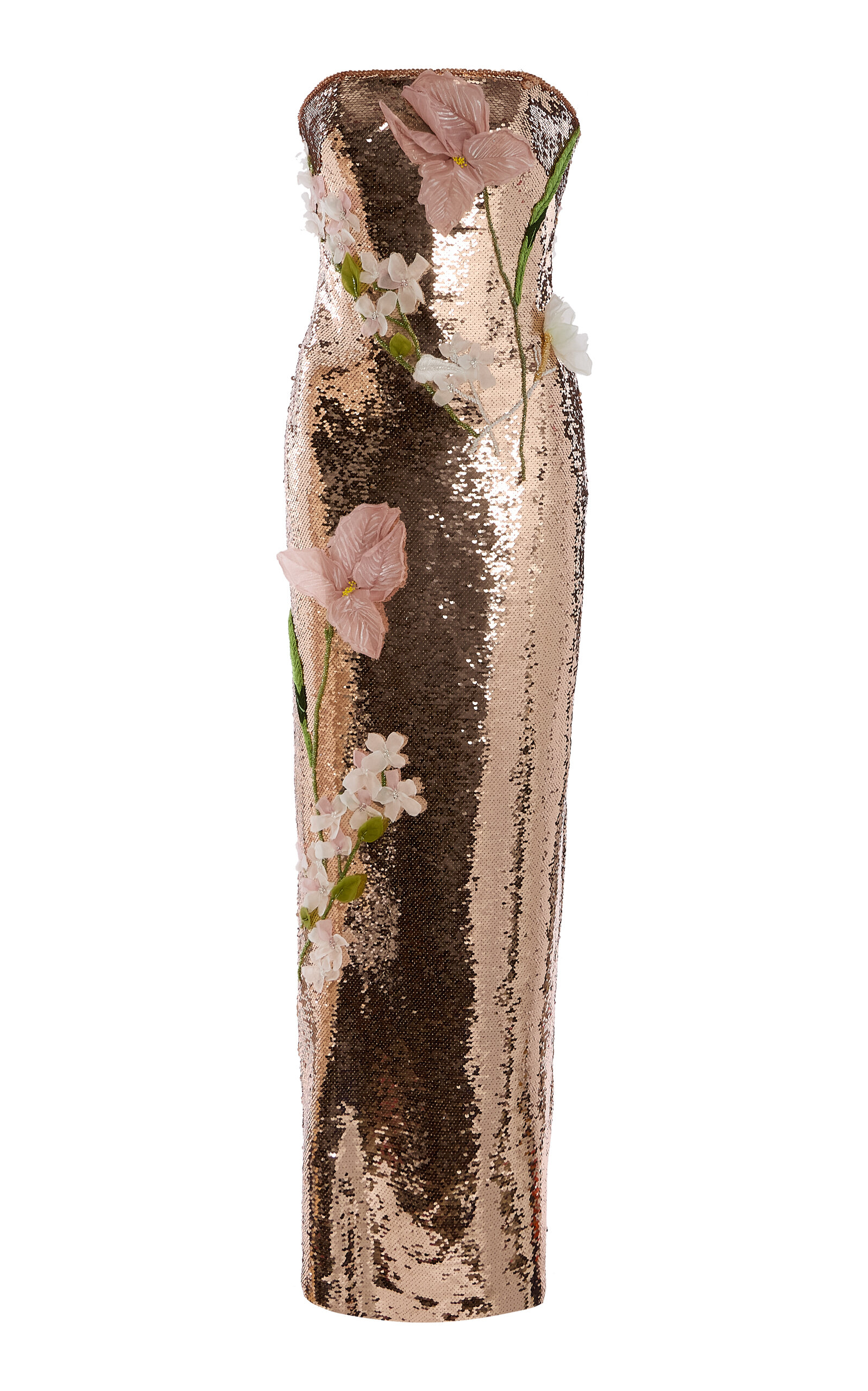 Strapless Column Gown With Floral Embroidery
