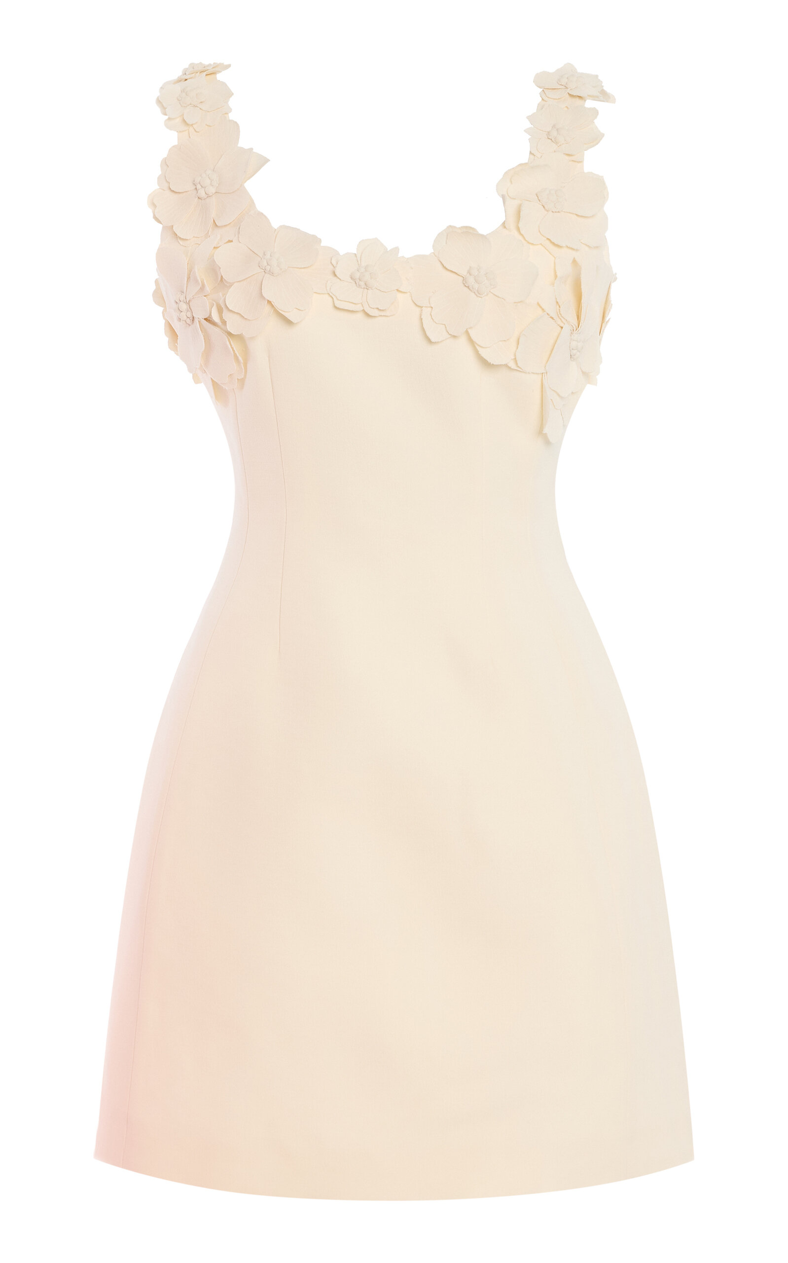Scoop Neck Sculpted Wool Blend Dress With Floral Neckline