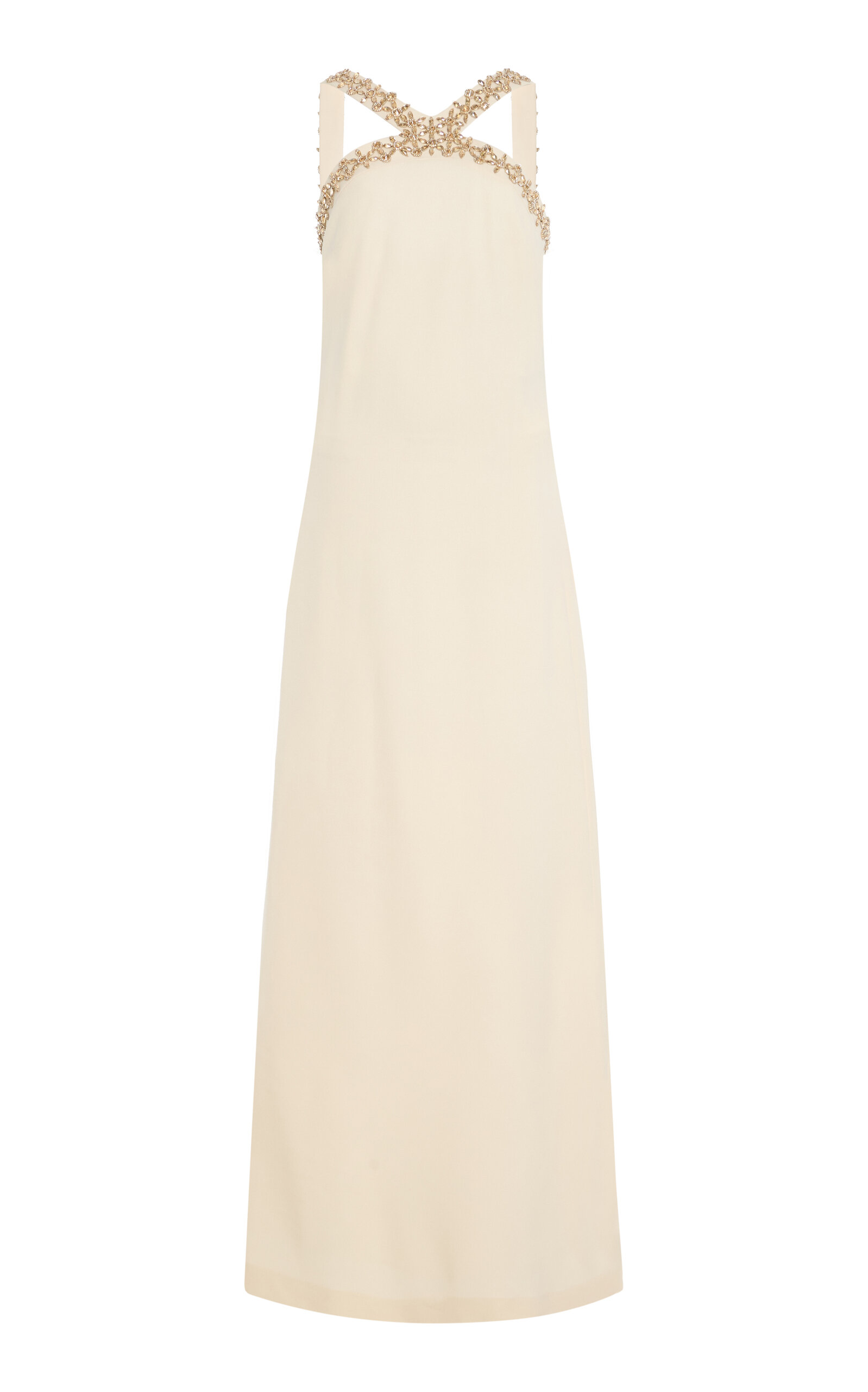 Wool Blend Cutaway Neckline With Gold Crystal Embroidery