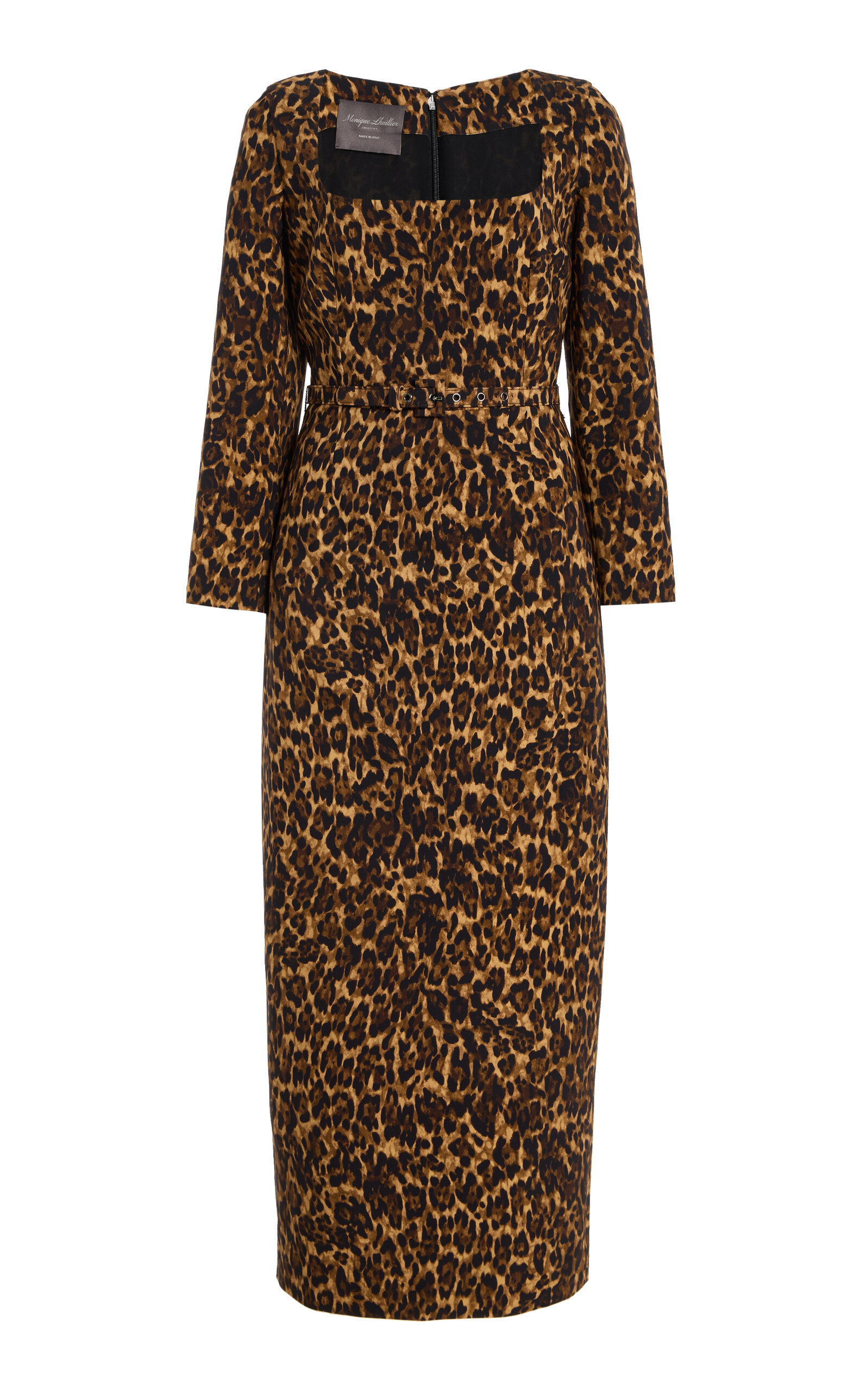 Long Sleeve Square Neck Sheath With Belt