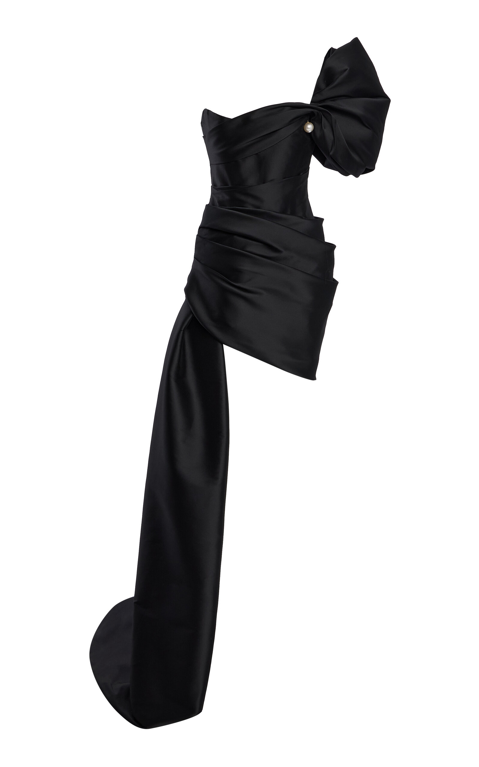 Asymmetric Draped Mini Dress With Train