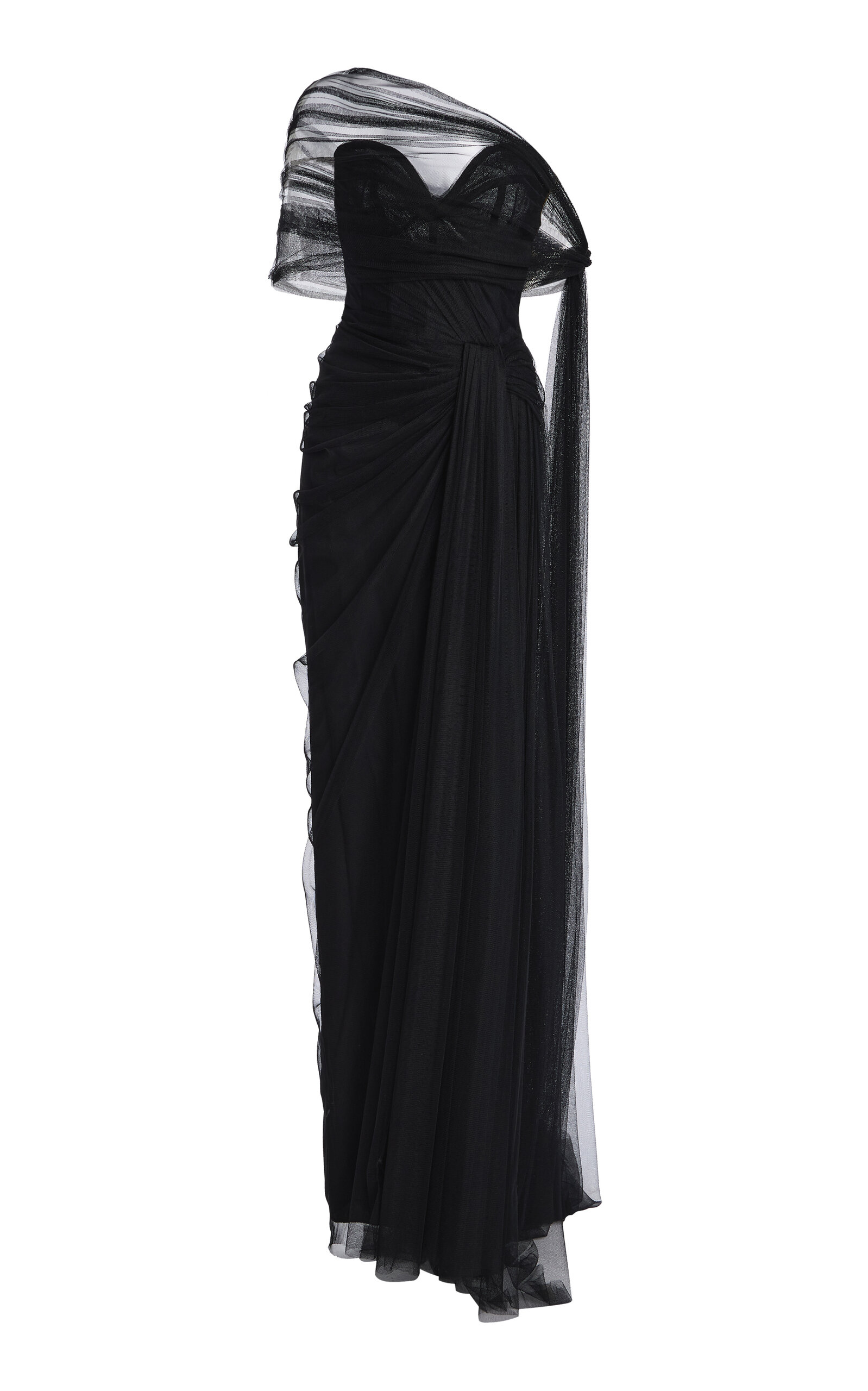 Strapless Draped Gown With Detachable Wrap