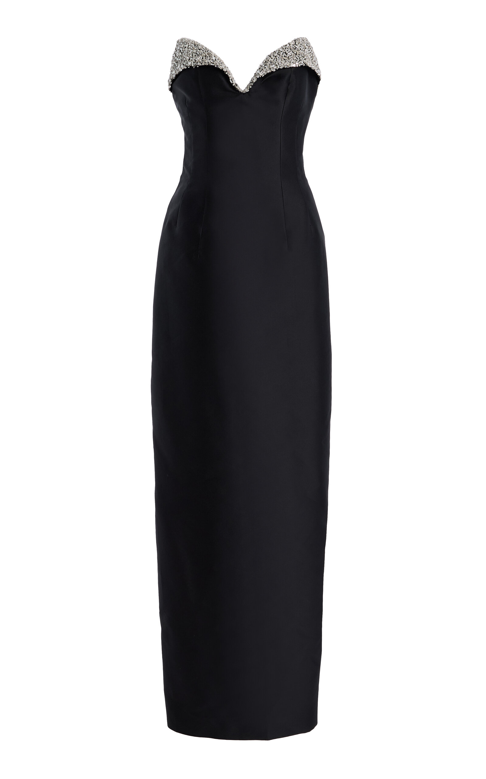 Embroidered Lapel Column Gown