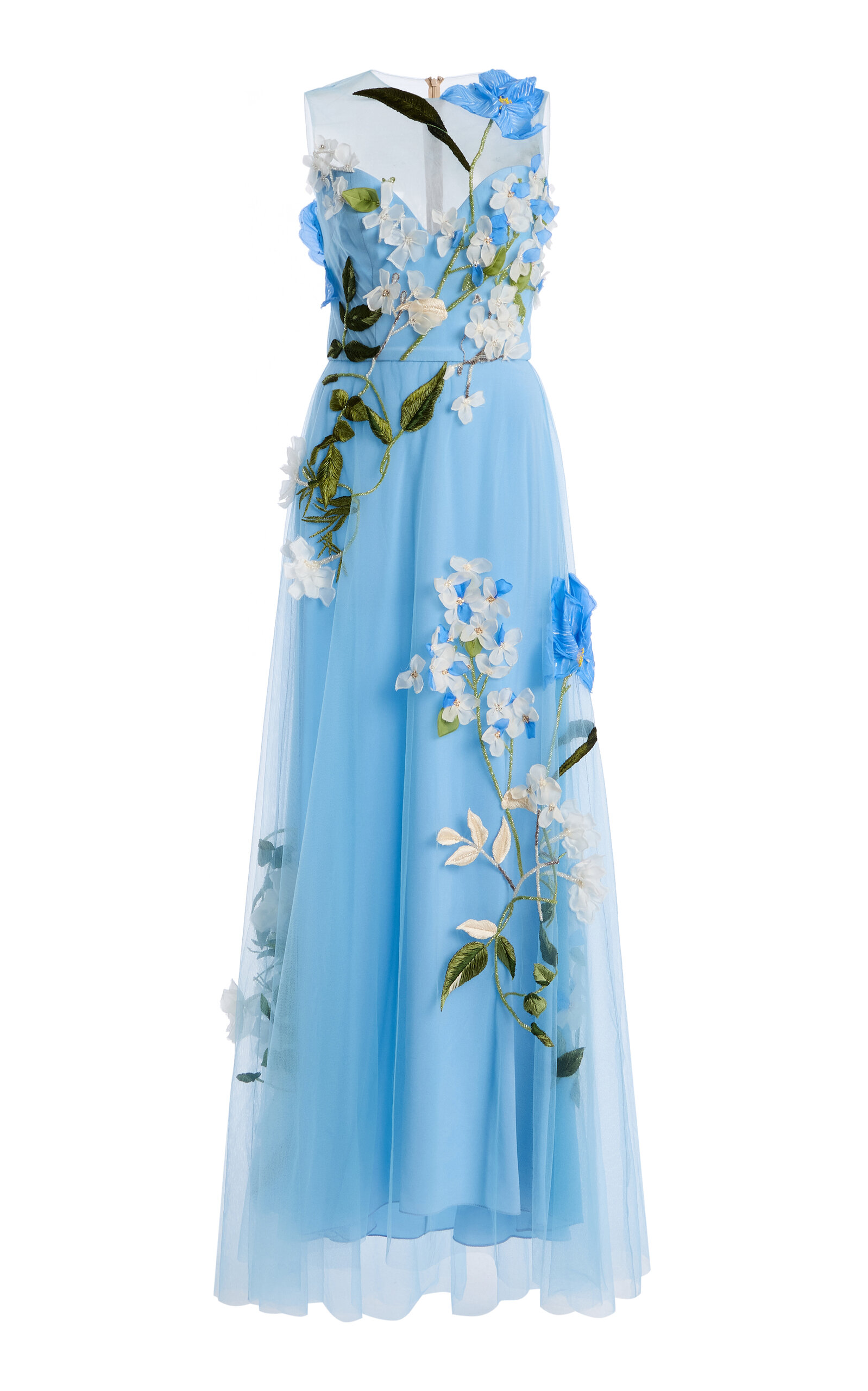 Embroidered Illusion Bodice Sleeveless Gown