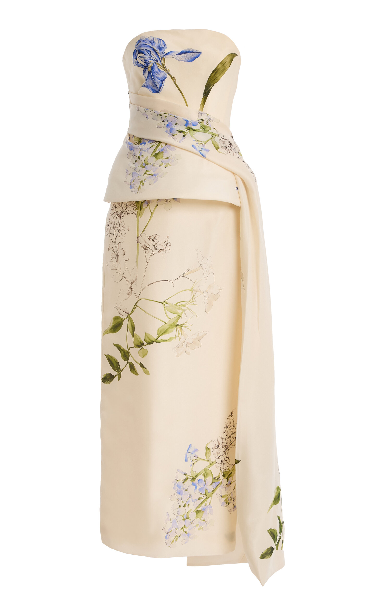 Monique Lhuillier Strapless Draped Peplum Silk Gown