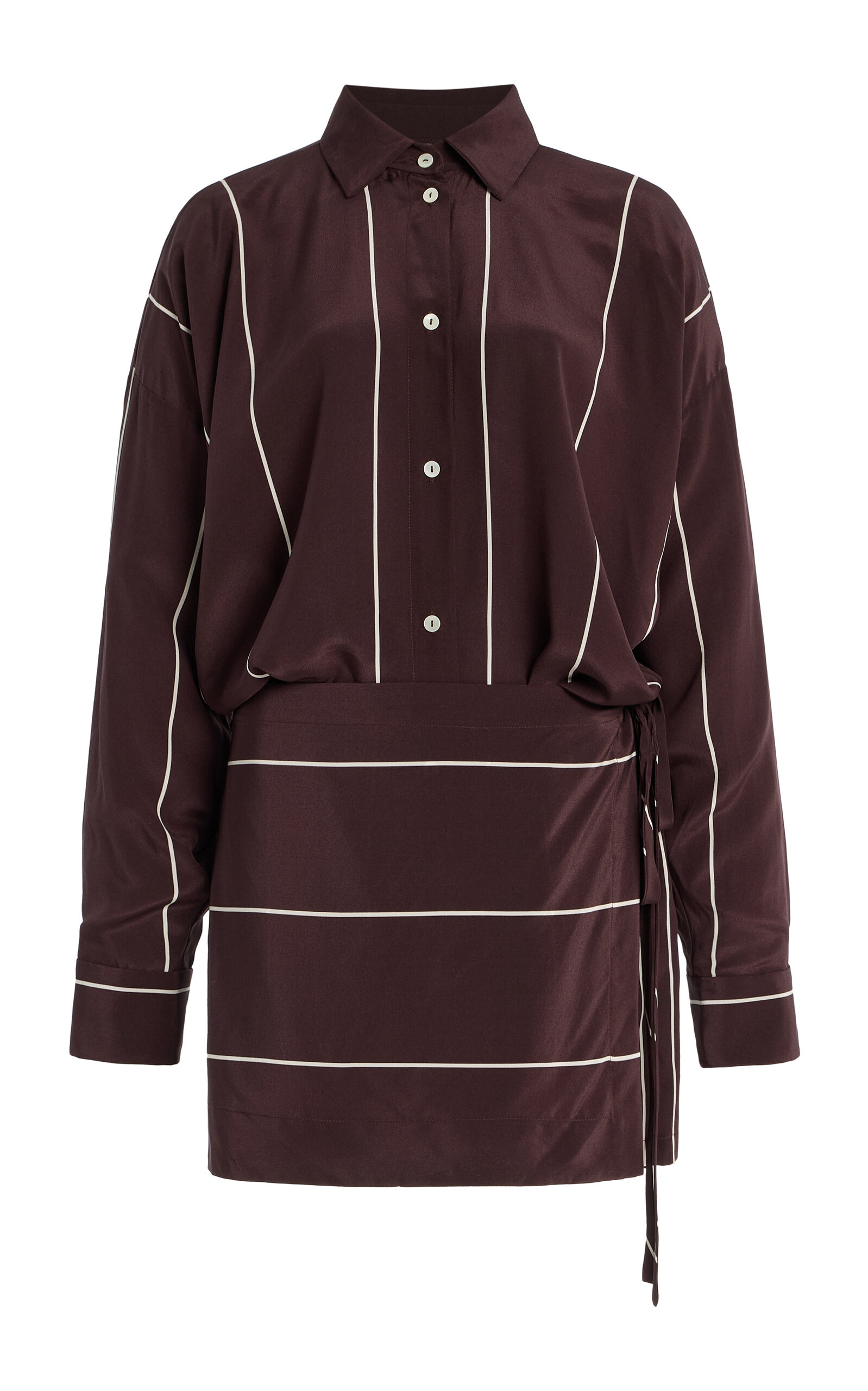 BONDI BORN Orta Striped Silk Mini Wrap Shirt Dress