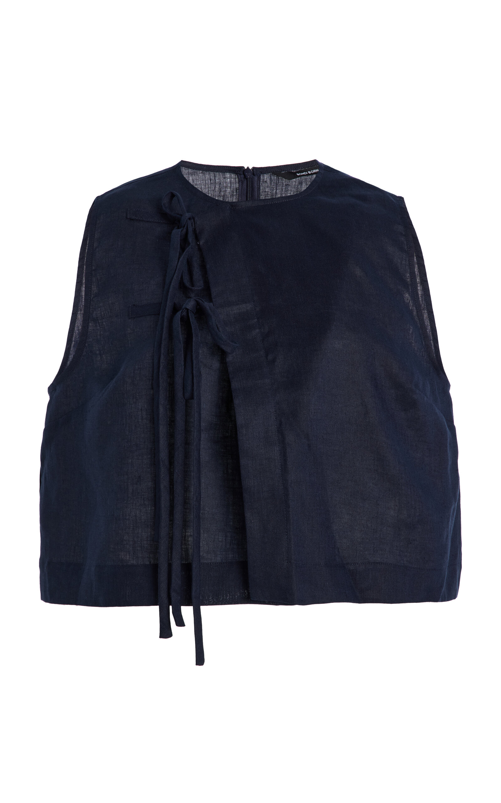 Bondi Born Leiden Tie-front Linen Top In Blue