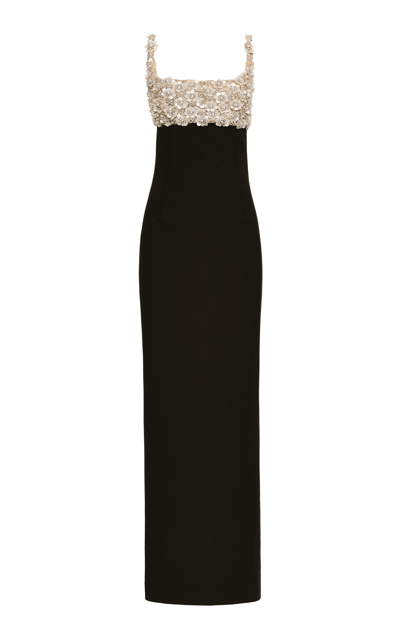 Oscar de la Renta Mother-of-Pearl Embroidered Wool Gown
