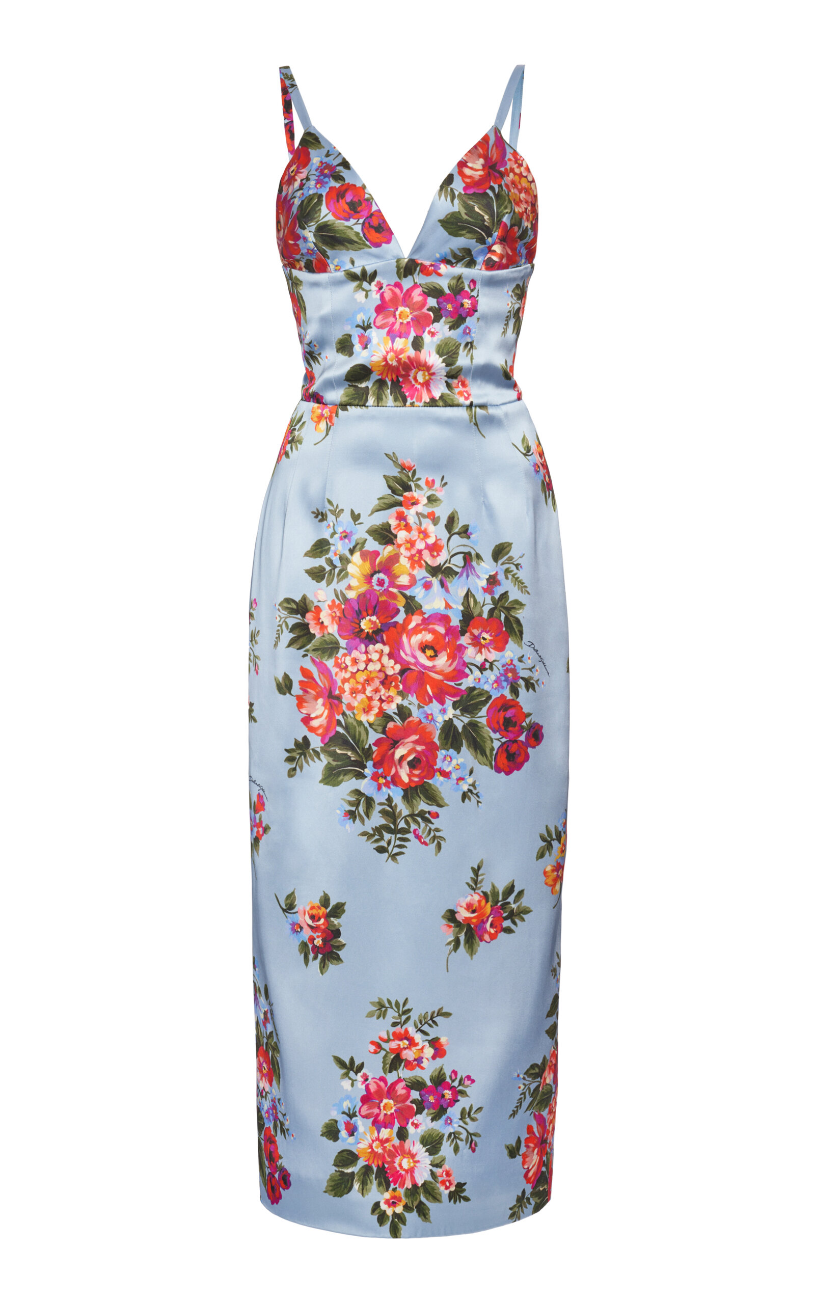 Dolce & Gabbana Floral-Print Satin Midi Dress - Women's Clothing