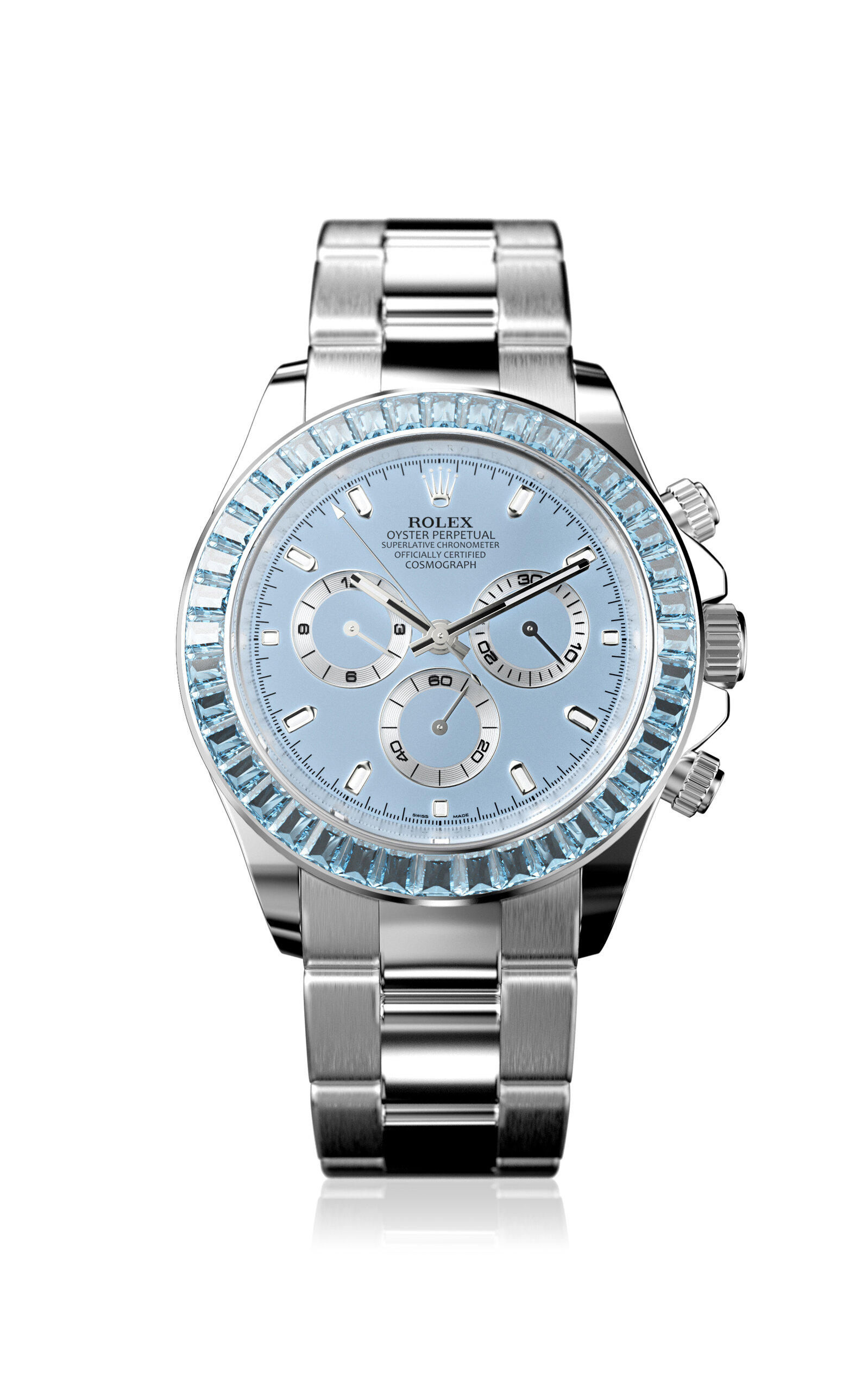 Private Label London Rolex Daytona Sapphire Set Bezel Stainless Steel Dial Watch In Blue