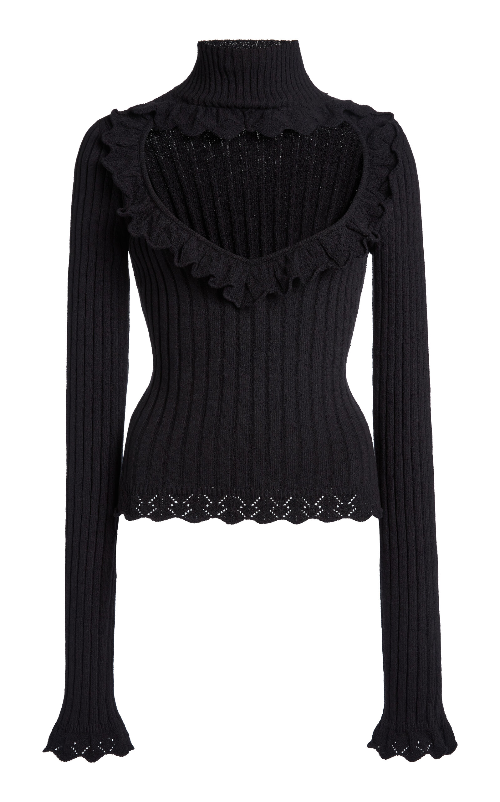 Balenciaga Cotton Rib Knit Heart Cutout Sweater - Women's Clothing