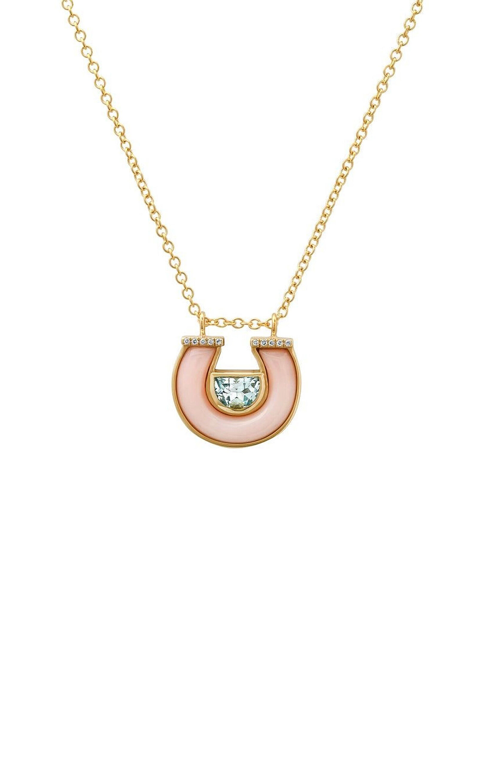 Horseshoe 14K Yellow Gold Topaz; Opal and Diamond Necklace