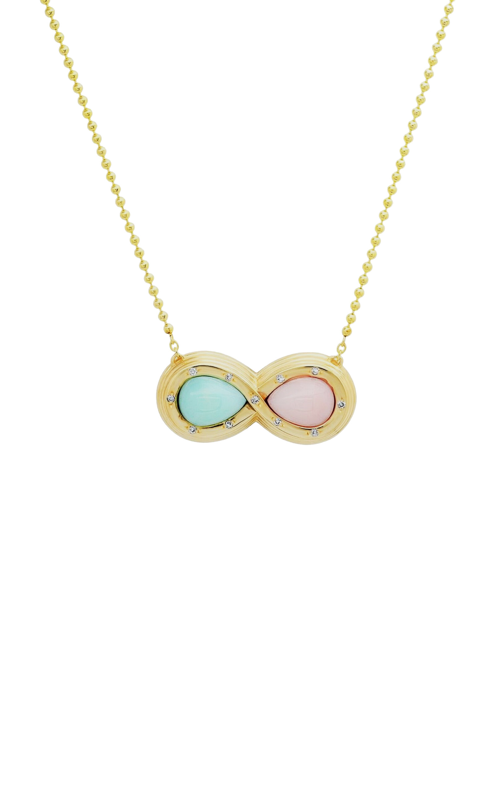 Infinity 14K Yellow Gold Chrysoprase; Opal and Diamond Necklace