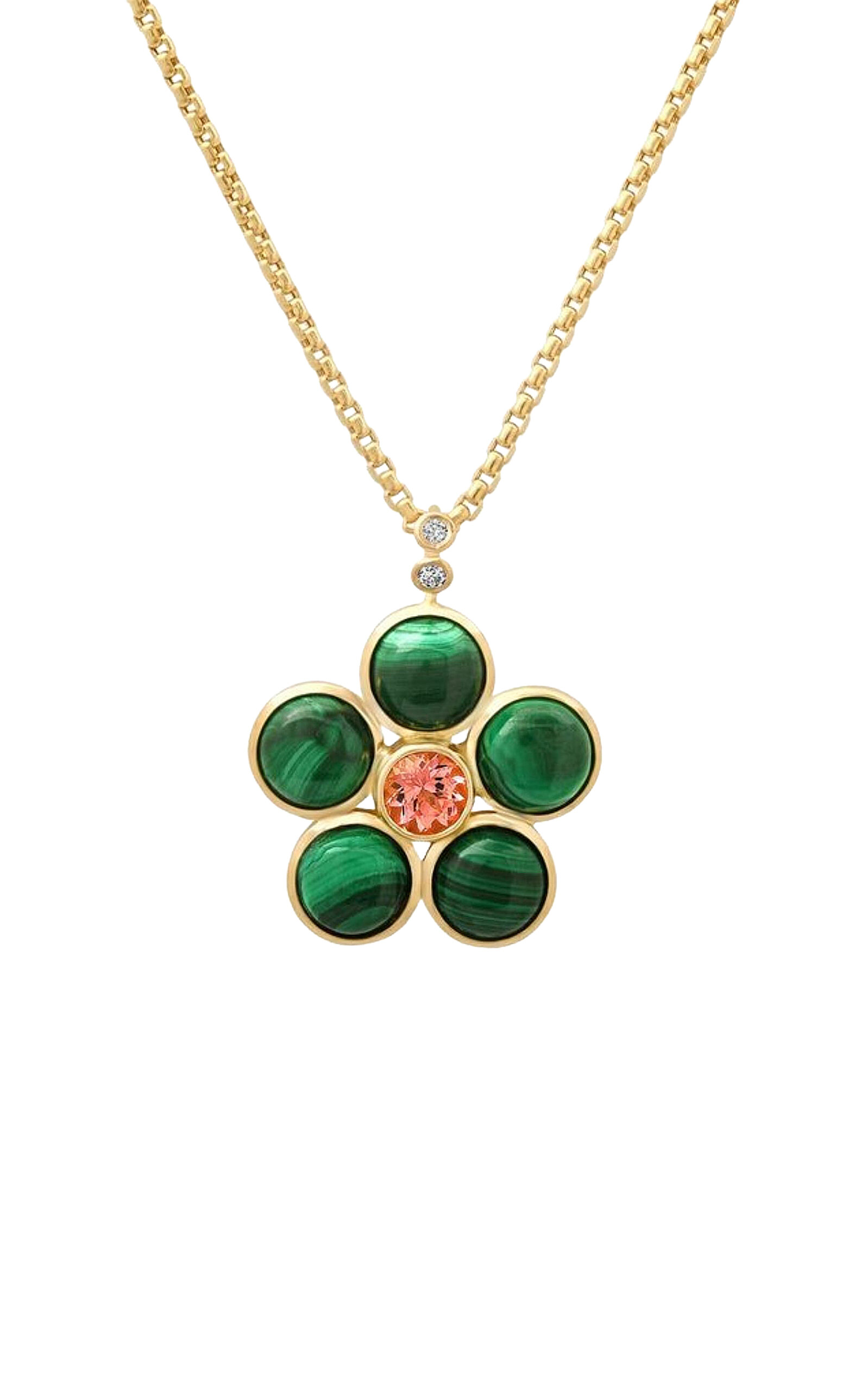 Blossom 14K Yellow Gold Tourmaline; Malachite and Diamond Necklace