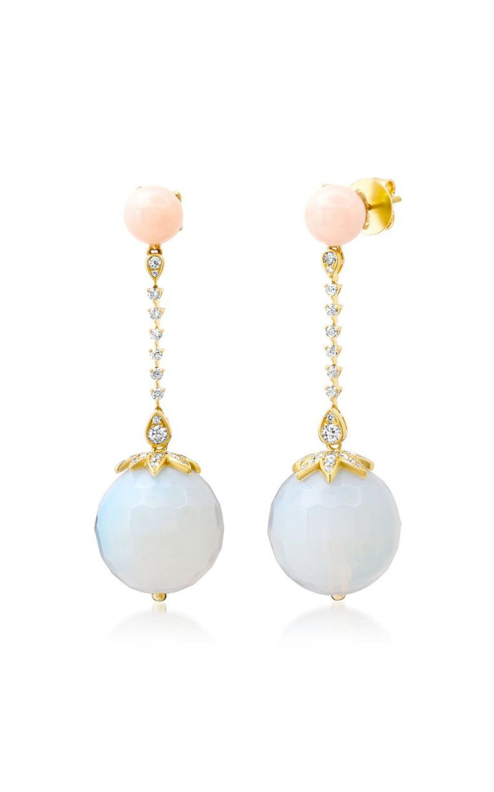 Disco Ball 14K Yellow Gold Opal; Opalite and Diamond Earrings
