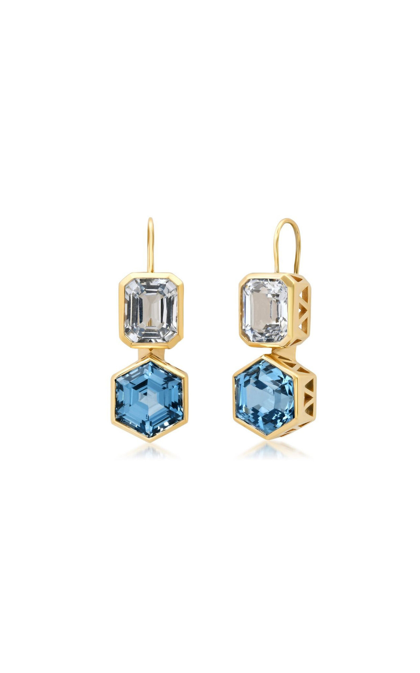 Duo 14K Yellow Gold Aquamarine; Topaz Earrings