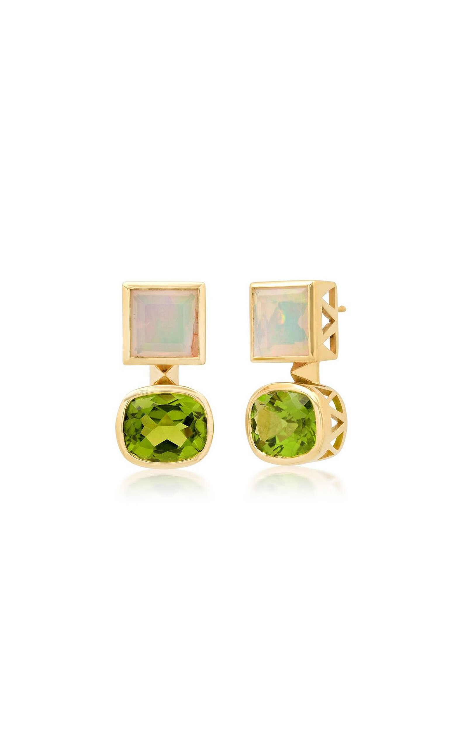 Duo 14K Yellow Gold Opal; Peridot Earrings