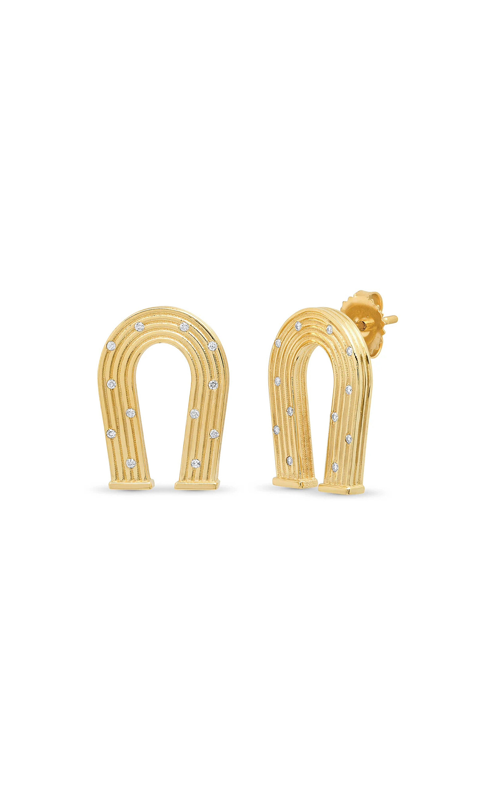 Horseshoe 14K Yellow Gold Diamond Earrings