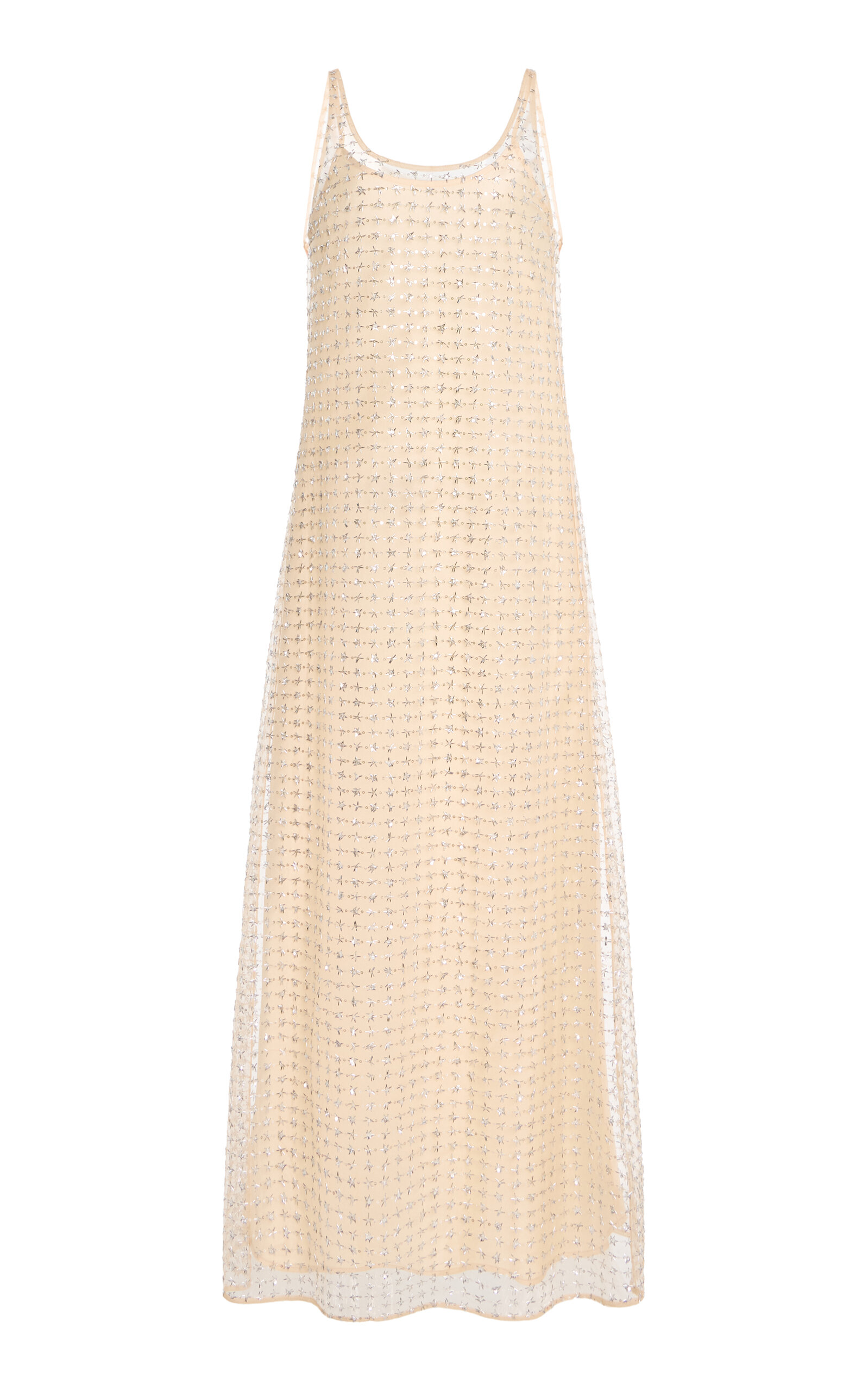 Staud Aurielle Beaded Tulle Maxi Dress In Brown