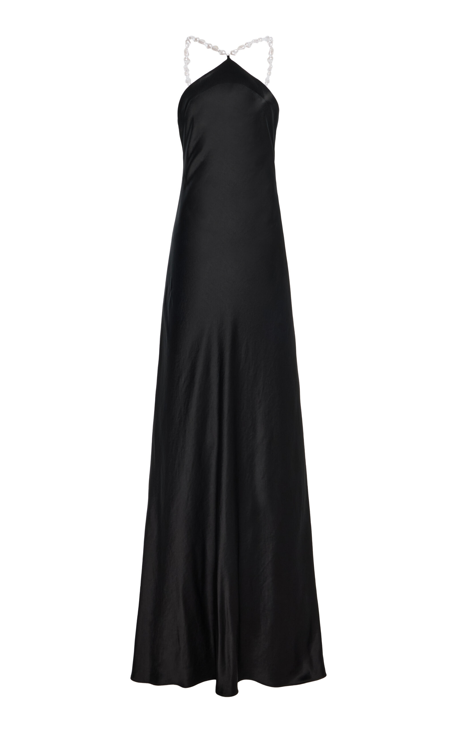 STAUD Cadence Beaded Satin Maxi Slip Dress