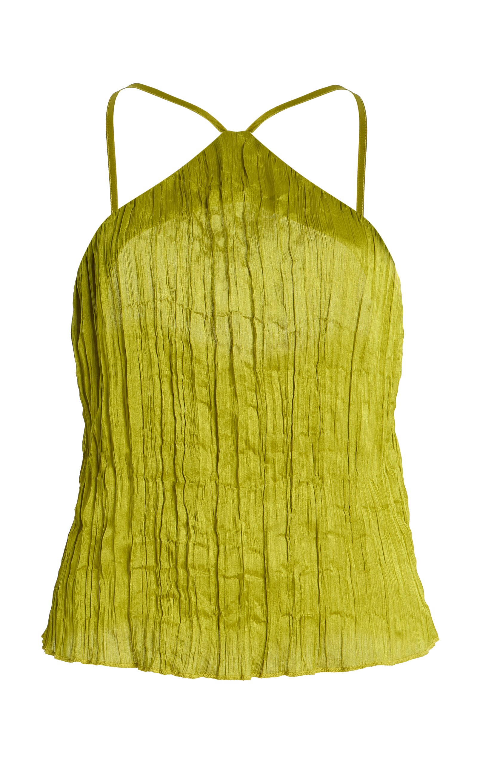 Staud Akari Crinkled-satin Top In Green