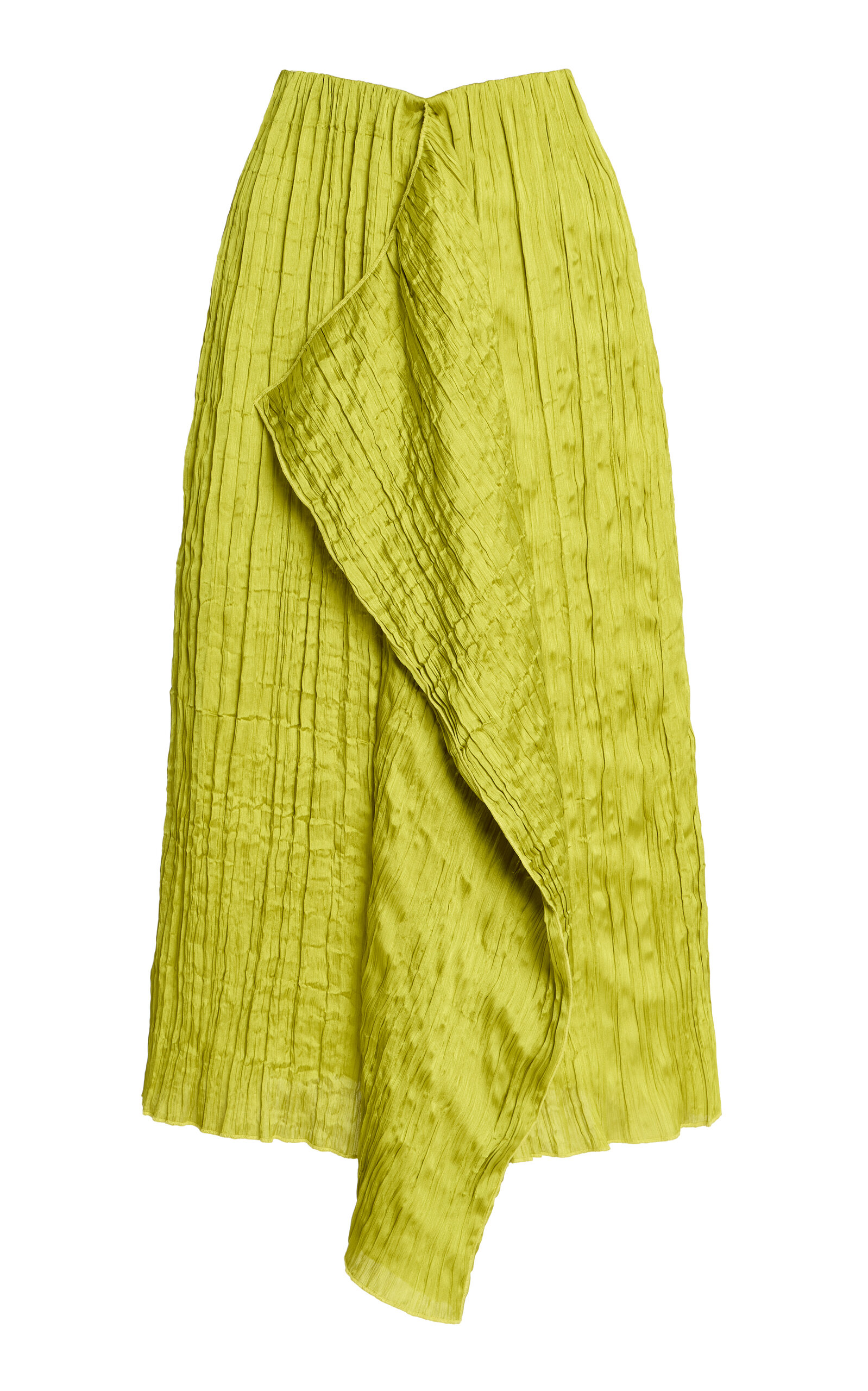 Staud Mai Crinkled-satin Midi Skirt In Green