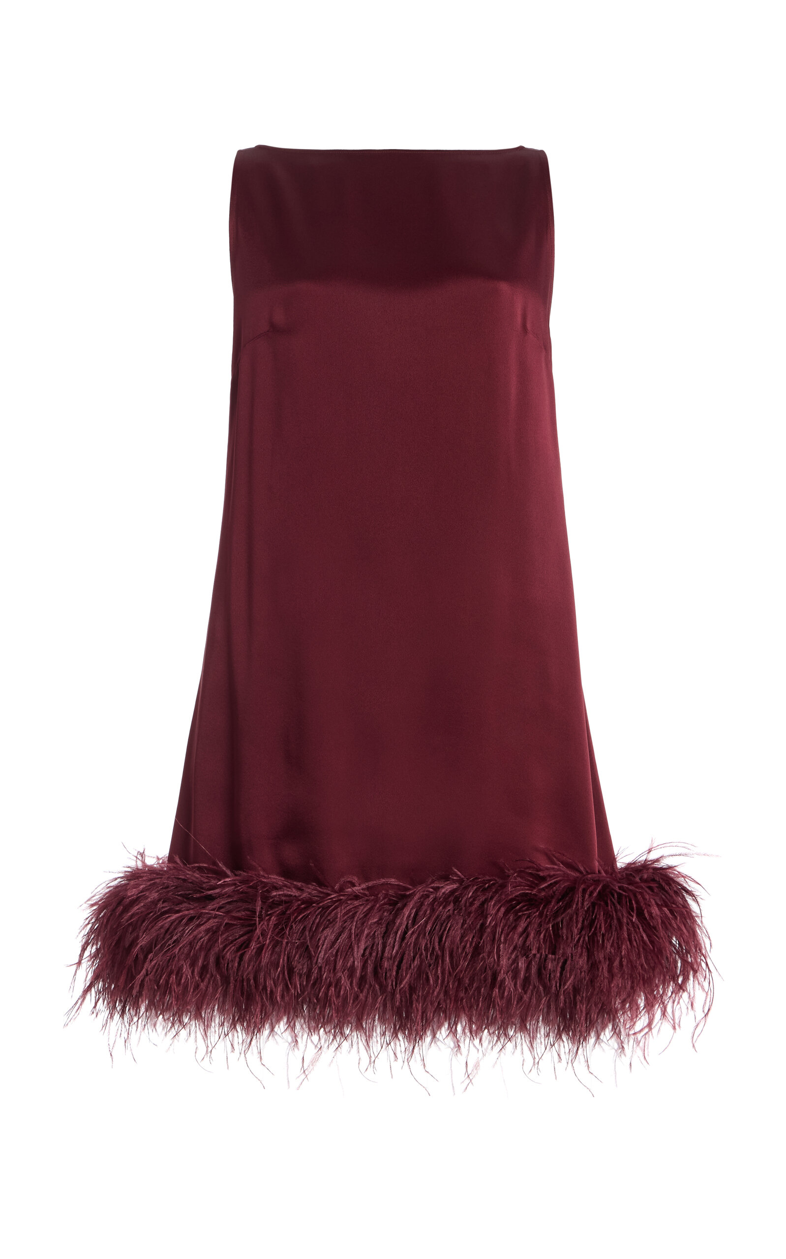 LAPOINTE Feather-Trimmed Satin Mini Dress