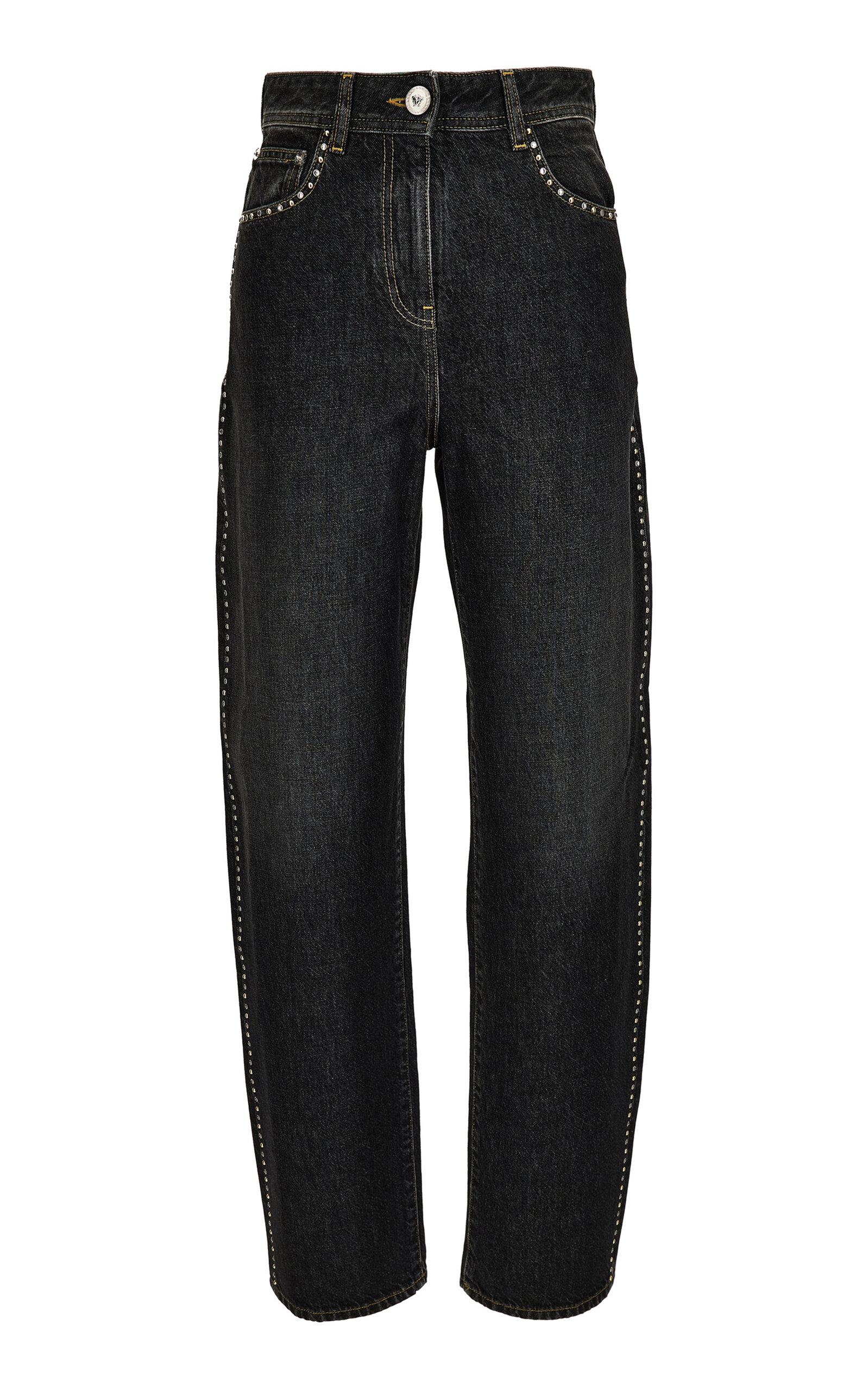 Versace Studded Stone-washed High-rise Straight-leg Jeans In Black