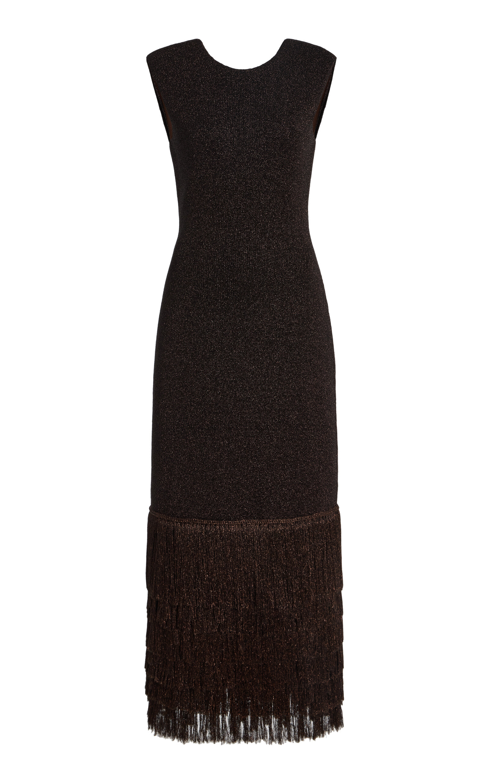 Aje Breeze Fringed Metallic-Knit Midi Dress