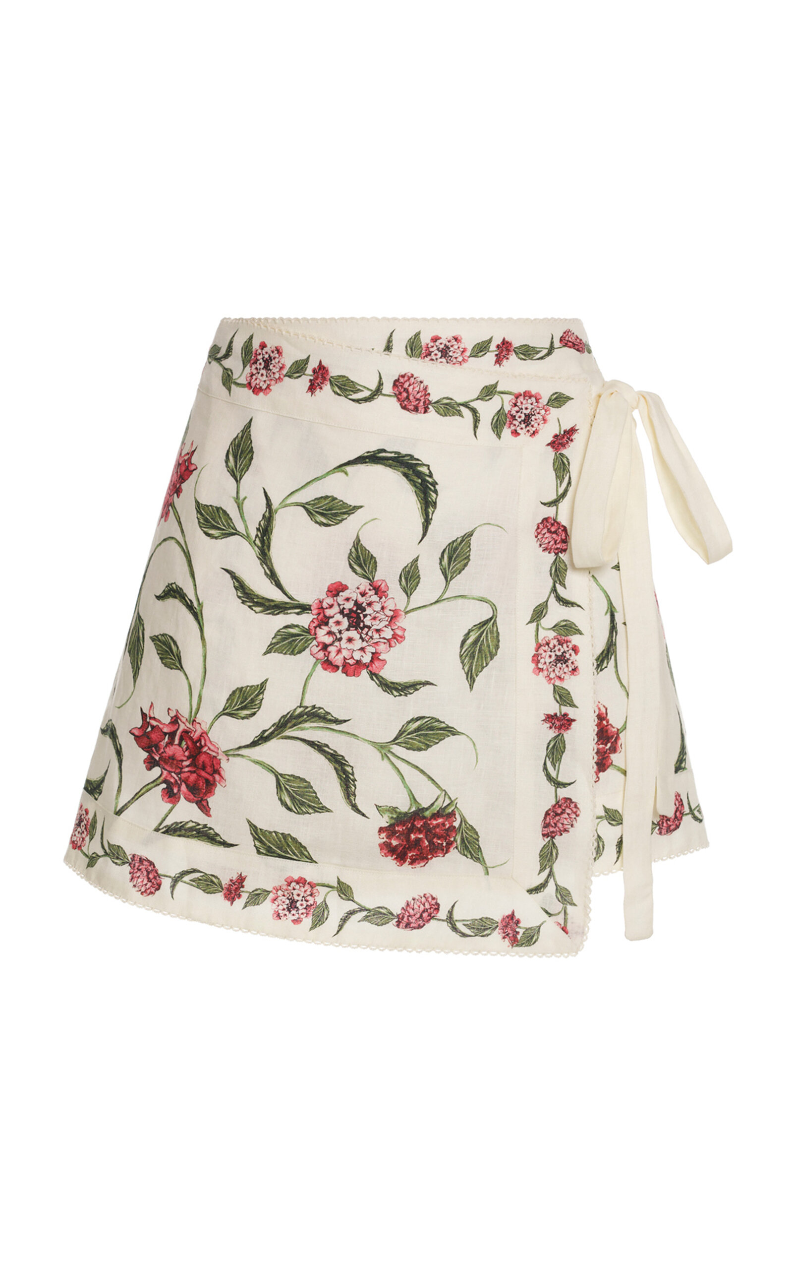 Agua by Agua Bendita Luna Quebrada Embroidered Linen Mini Skirt