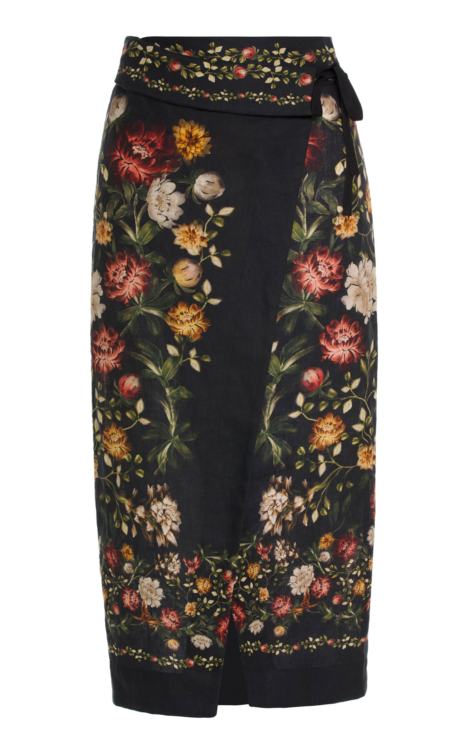 Agua By Agua Bendita Linen Floral Midi Pareo In Black