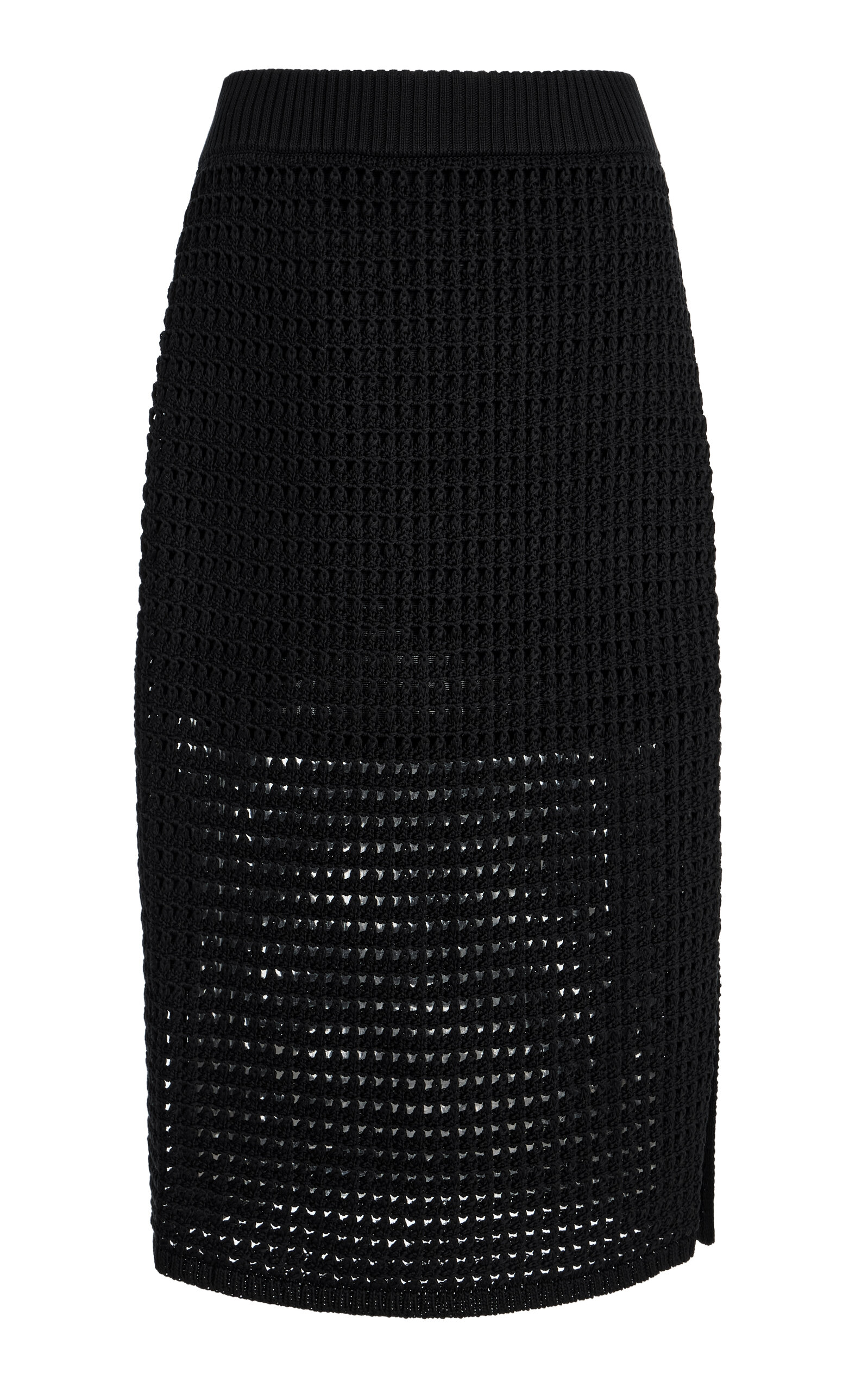 Lafayette 148 Cotton-Silk Open-Knit Midi Skirt - Black - XXL