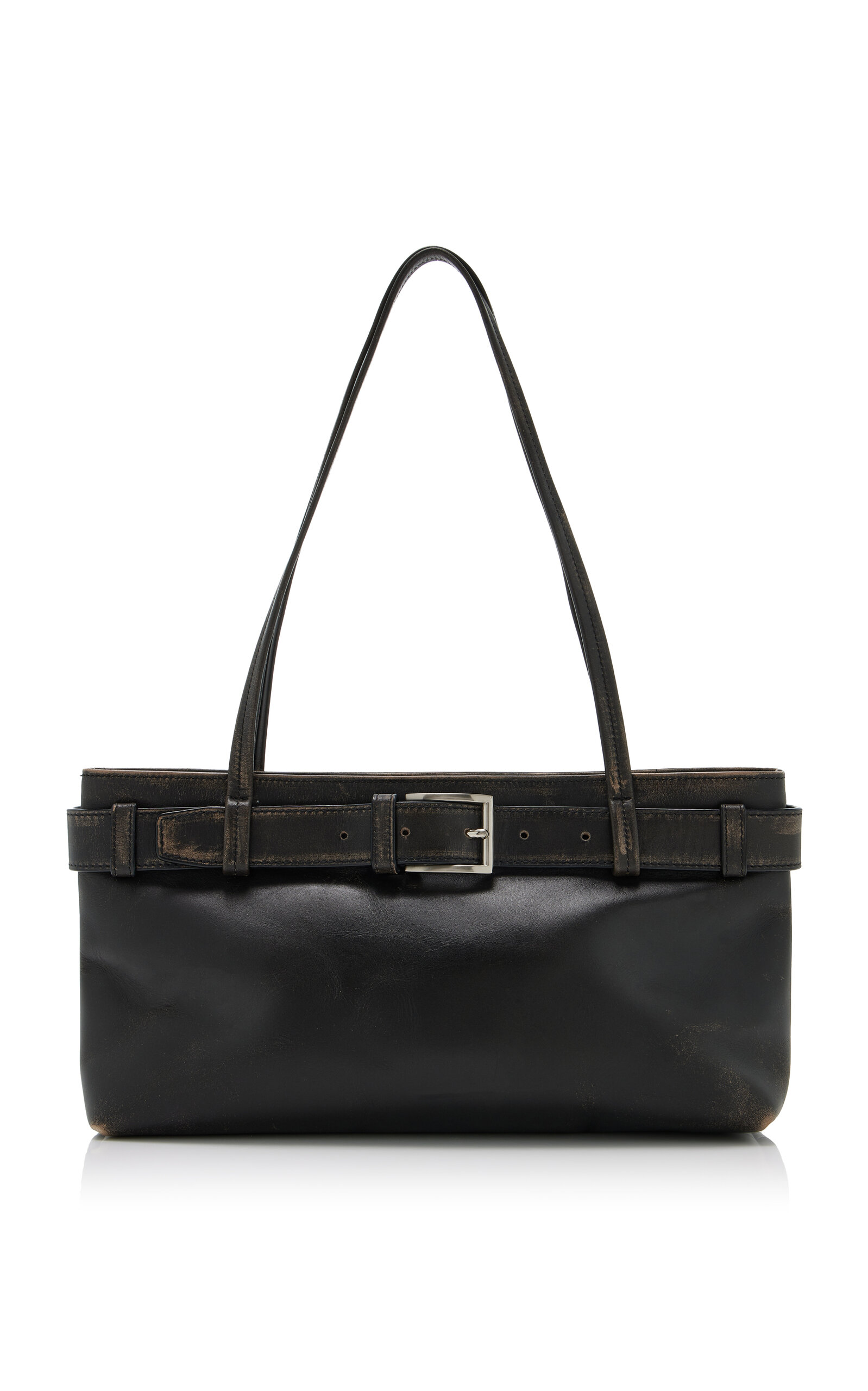 St. Agni Belt-Detailed Leather Baguette Bag