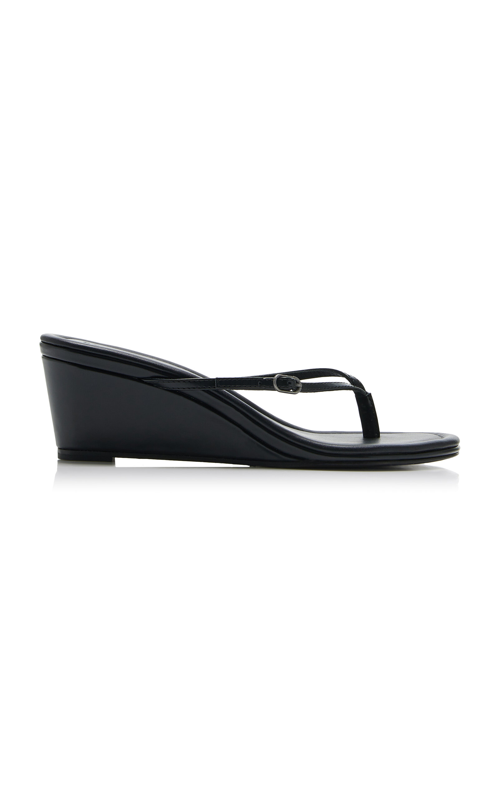St. Agni Petit Belt Leather Wedge Thong Sandals - Moda Operandi