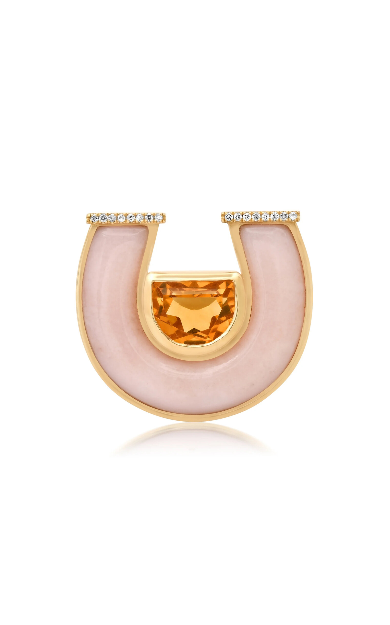 14K Yellow Gold Citrine; Pink Opal and Diamond Horseshoe Ring