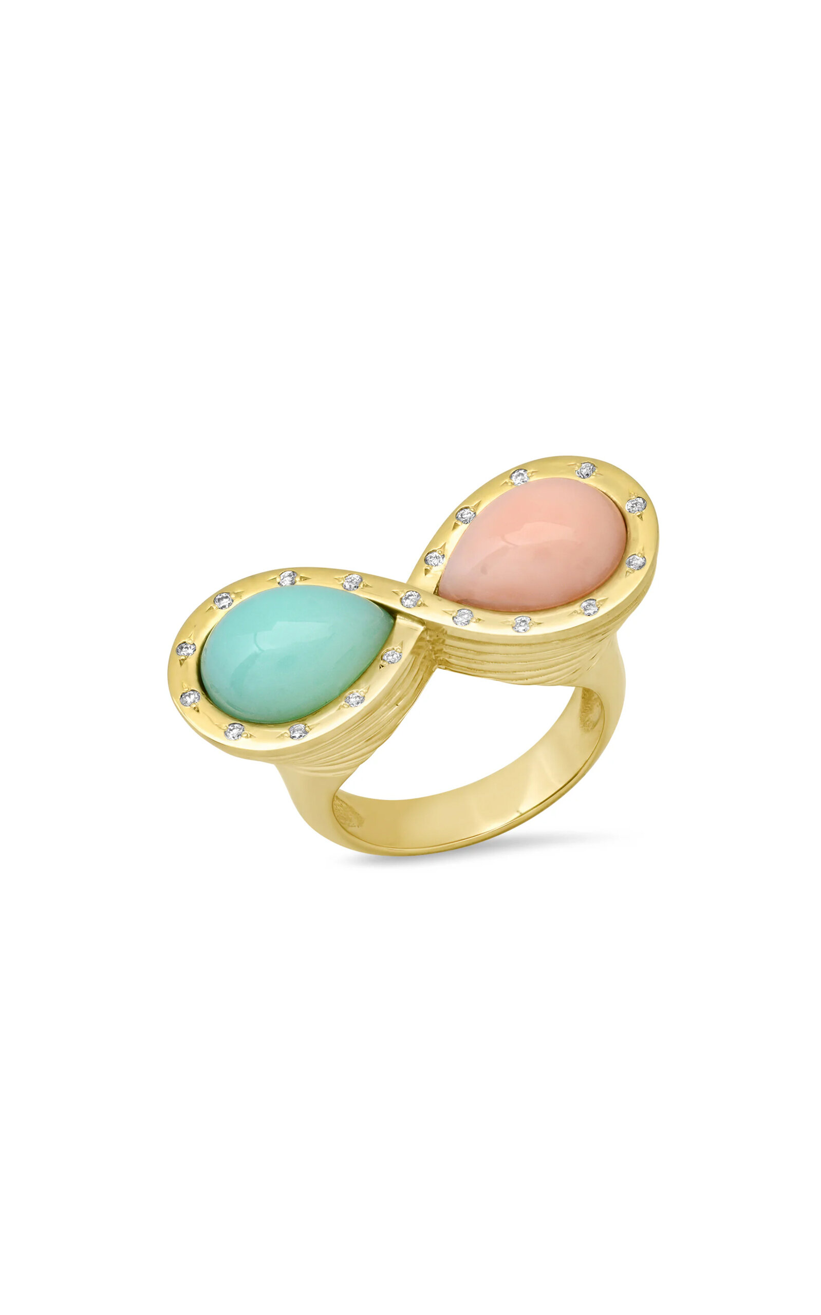 14K Yellow Gold Opal and Chrysoprase Diamond Infinity Ring