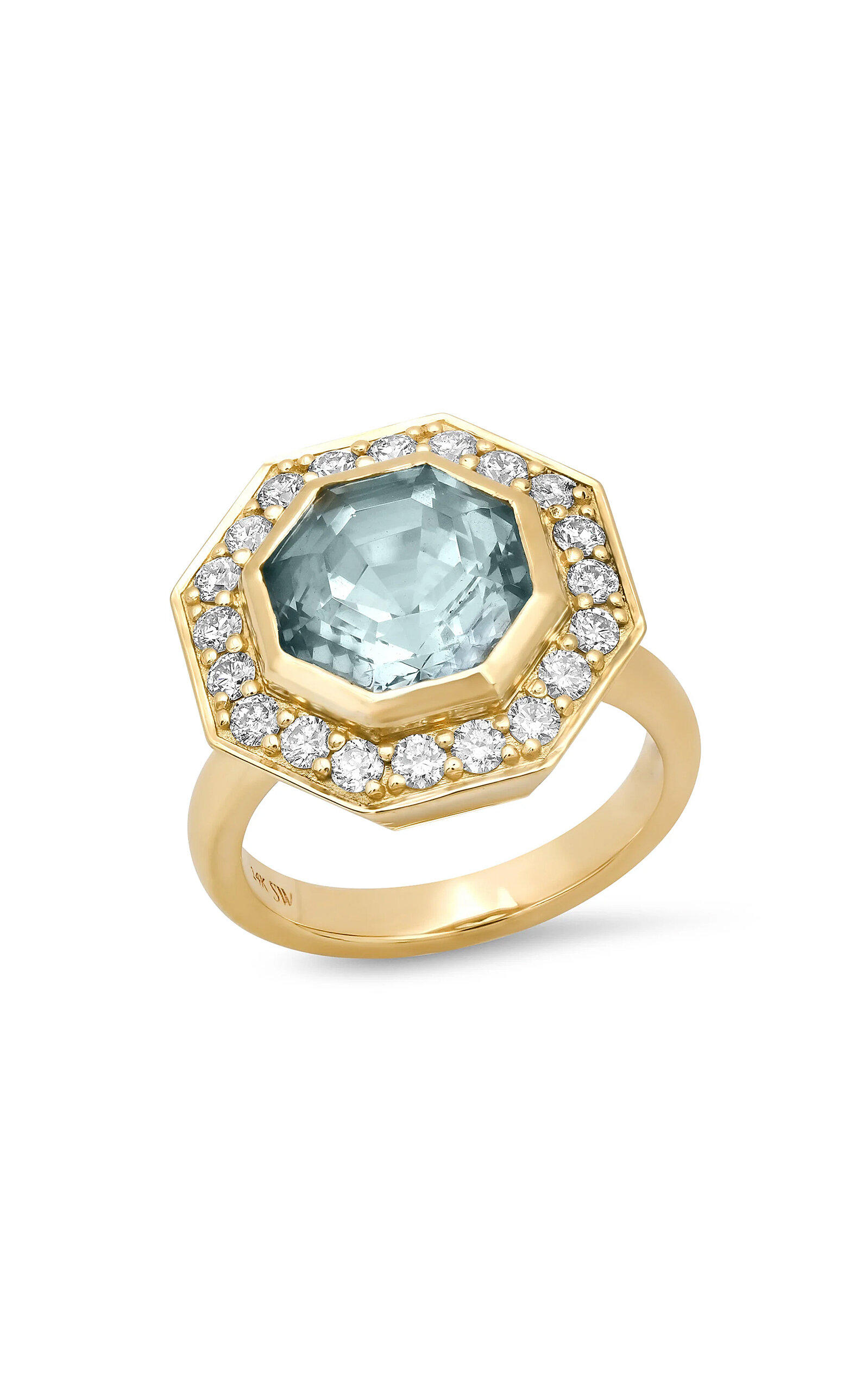 14K Yellow Gold Aquamarine And Diamond Ring