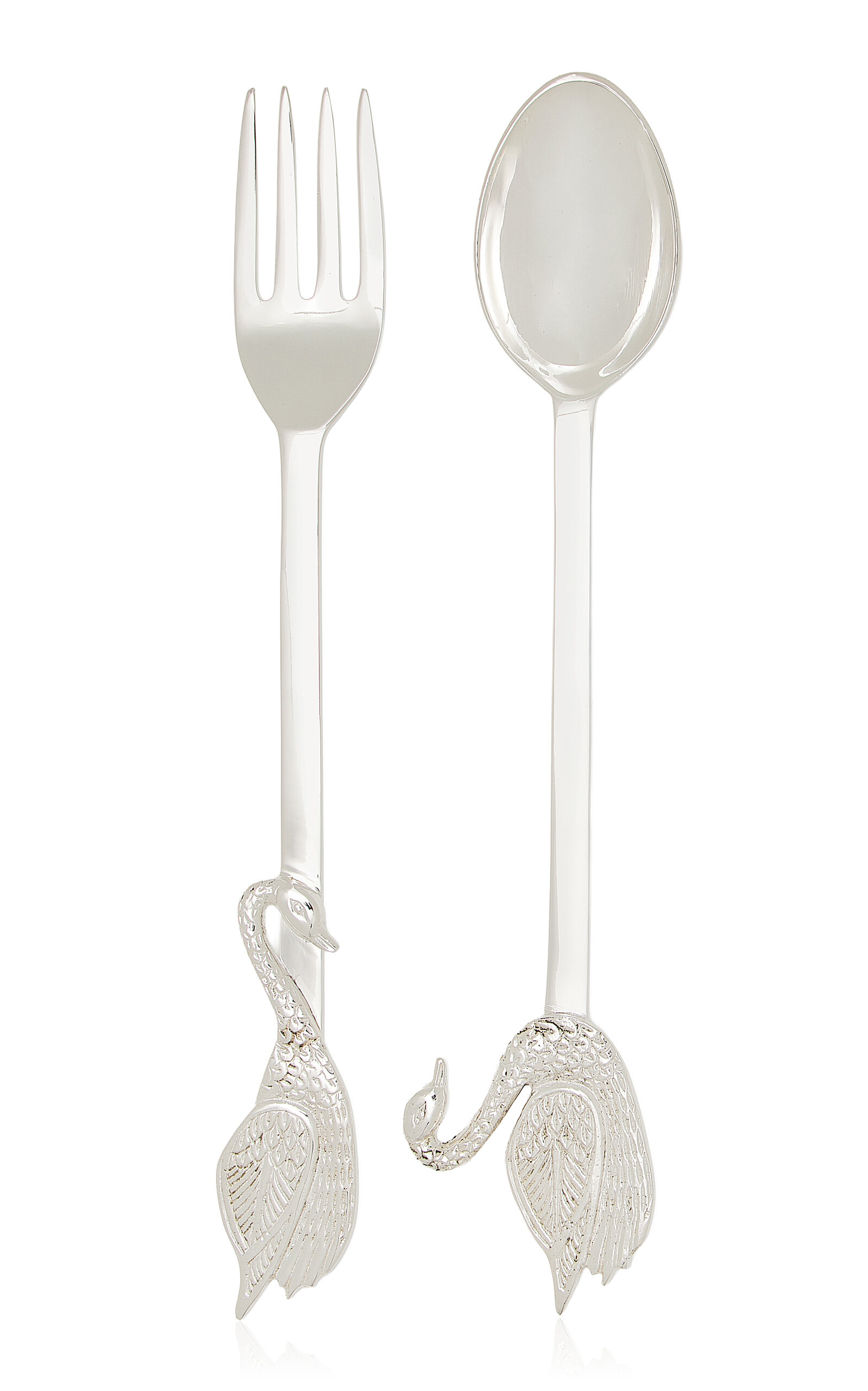 Moda Domus Swan Silver-plated Serving Spoon And Fork In Silver