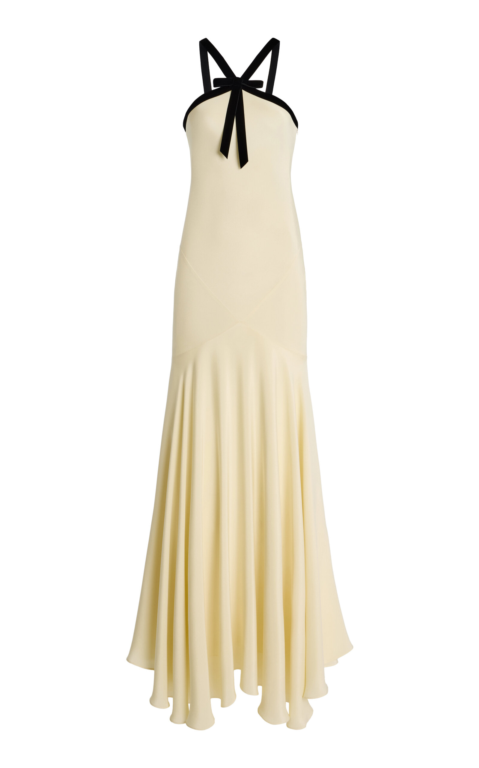 Rodarte Velvet-Trimmed Silk Crepe Maxi Halter Dress